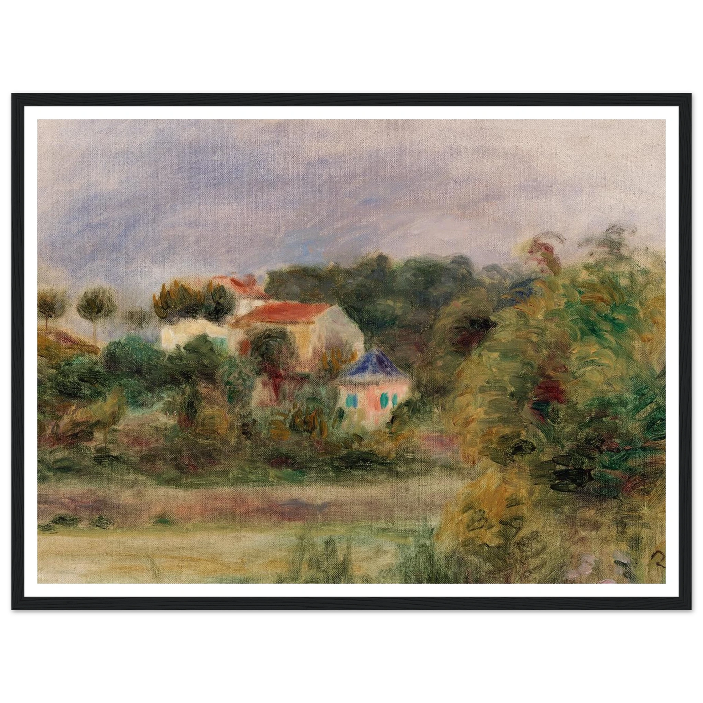 Houses in a Park (Maisons dans un parc) (c. 1911) Art Print | Pierre Auguste Renoir - Framed Poster - 30x40 cm / 12x16″ - Black frame