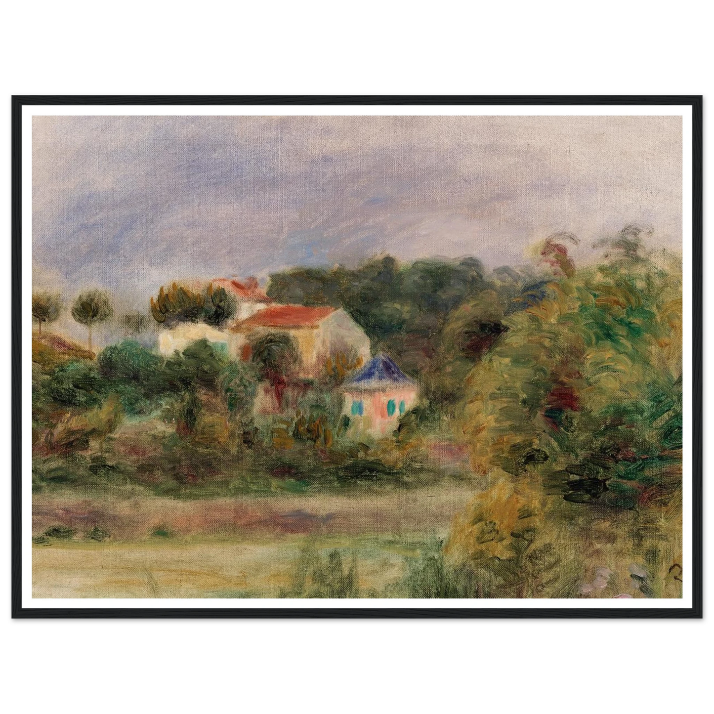 Houses in a Park (Maisons dans un parc) (c. 1911) Art Print | Pierre Auguste Renoir - Framed Poster - 30x40 cm / 12x16″ - Black frame