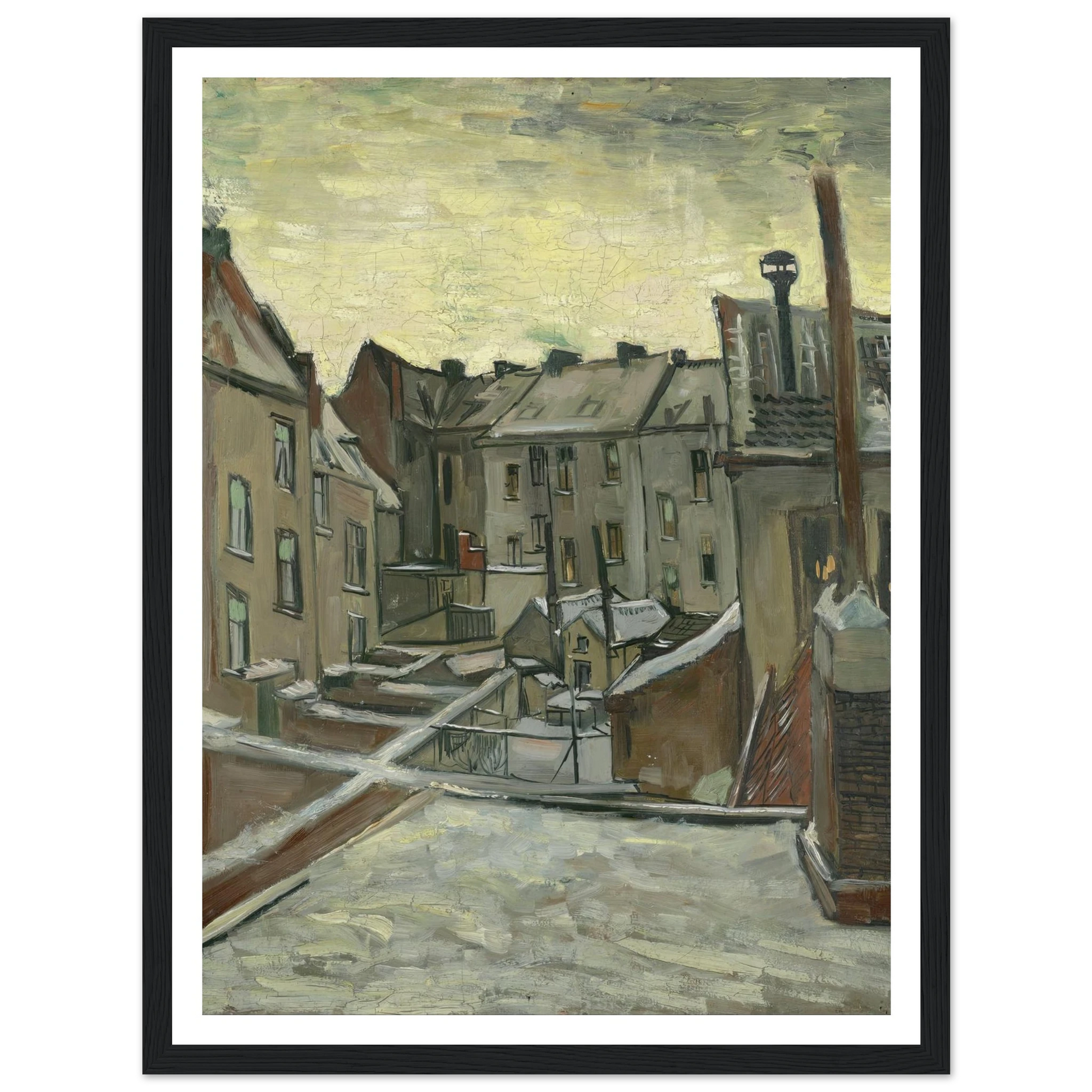 Houses seen from the back (1885 - 1886) Art Print | Vincent van Gogh - Framed Poster - 30x40 cm / 12x16″ - Black frame