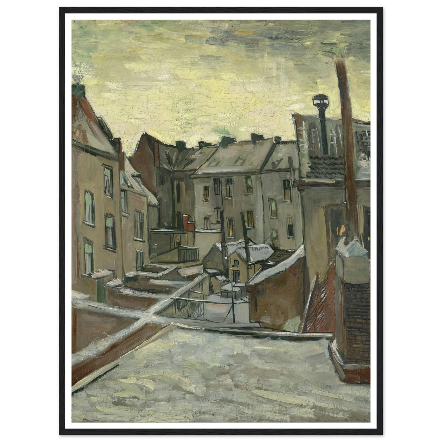 Houses seen from the back (1885 - 1886) Art Print | Vincent van Gogh - Framed Poster - 30x40 cm / 12x16″ - Black frame