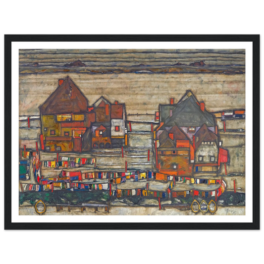 Houses With Laundry (Suburb II) (1914) Art Print | Egon Schiele - Framed Poster - 30x40 cm / 12x16″ - Black frame