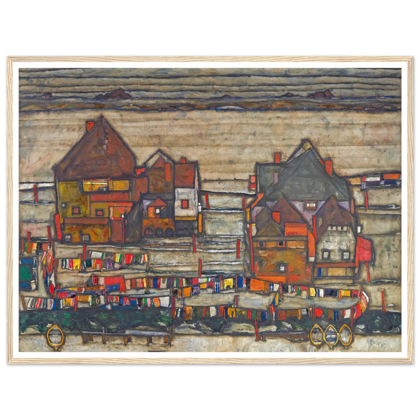 Houses With Laundry (Suburb II) (1914) Art Print | Egon Schiele - Framed Poster - 30x40 cm / 12x16″ - Black frame