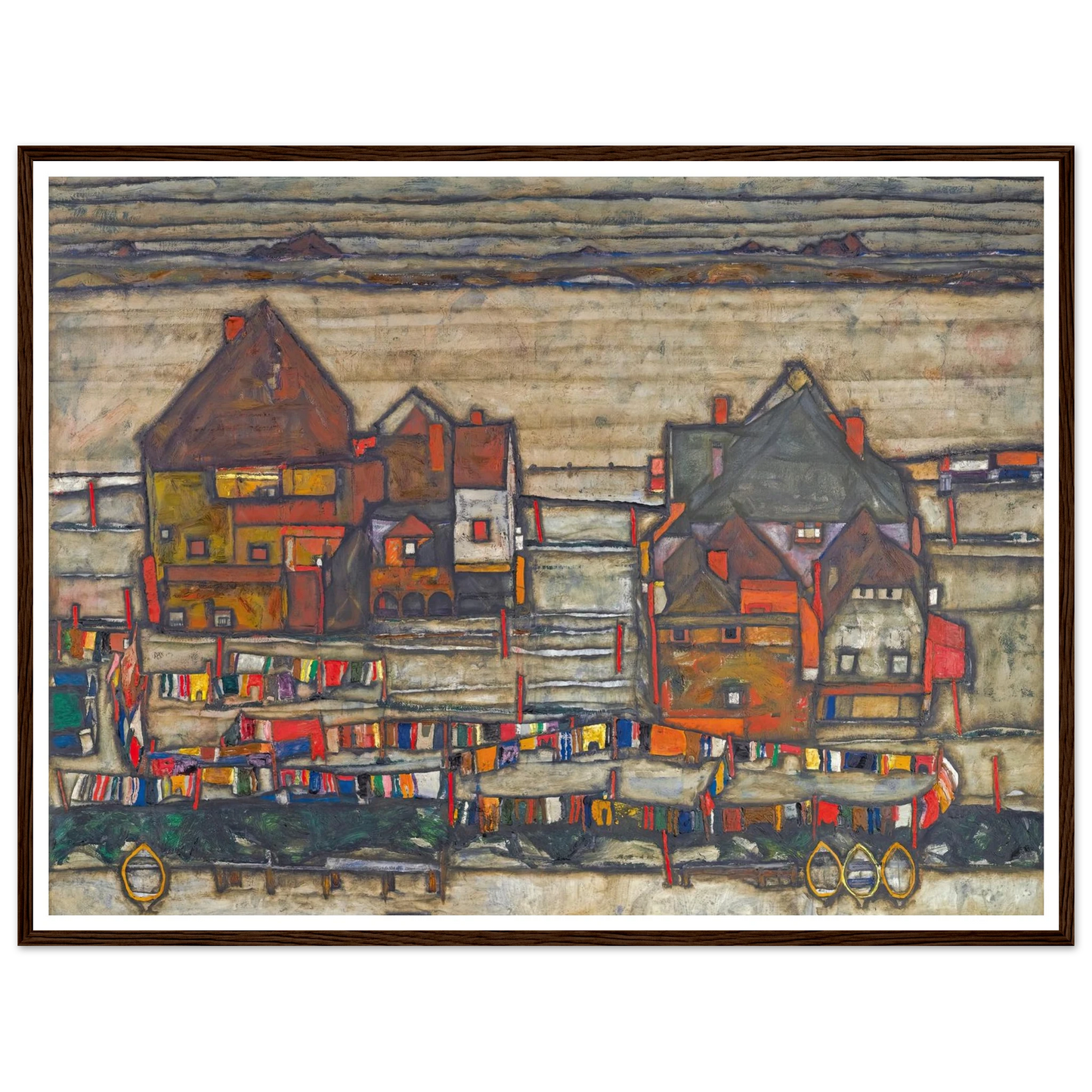 Houses With Laundry (Suburb II) (1914) Art Print | Egon Schiele - Framed Poster - 30x40 cm / 12x16″ - Black frame