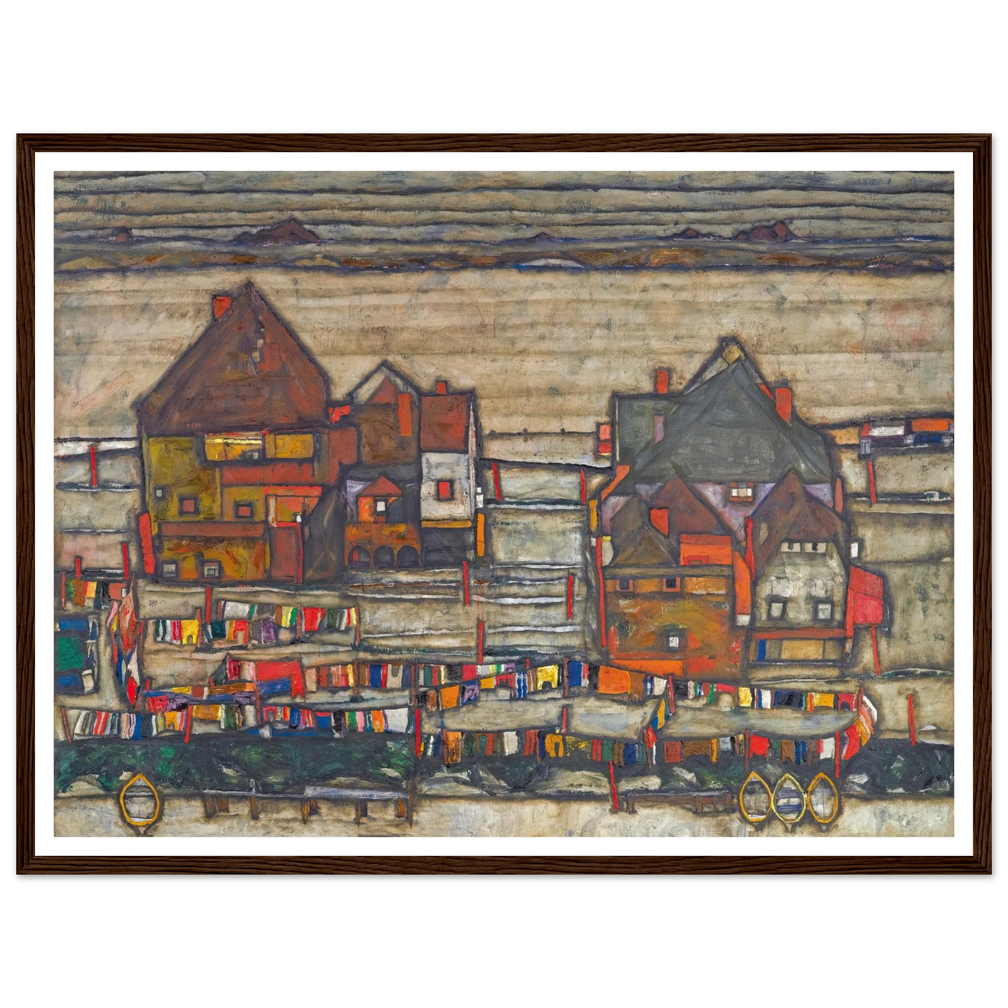 Houses With Laundry (Suburb II) (1914) Art Print | Egon Schiele - Framed Poster - 30x40 cm / 12x16″ - Black frame