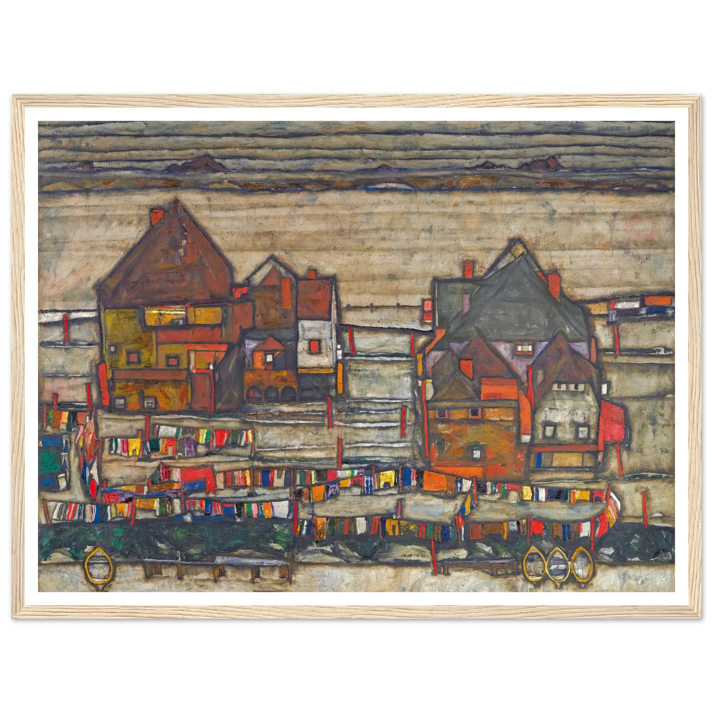 Houses With Laundry (Suburb II) (1914) Art Print | Egon Schiele - Framed Poster - 30x40 cm / 12x16″ - Black frame