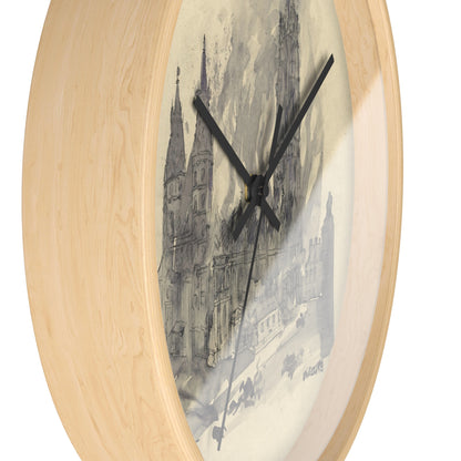 I. Stephanskirche Wall Clock | Oskar Laske - Black - Wooden Base - 10"