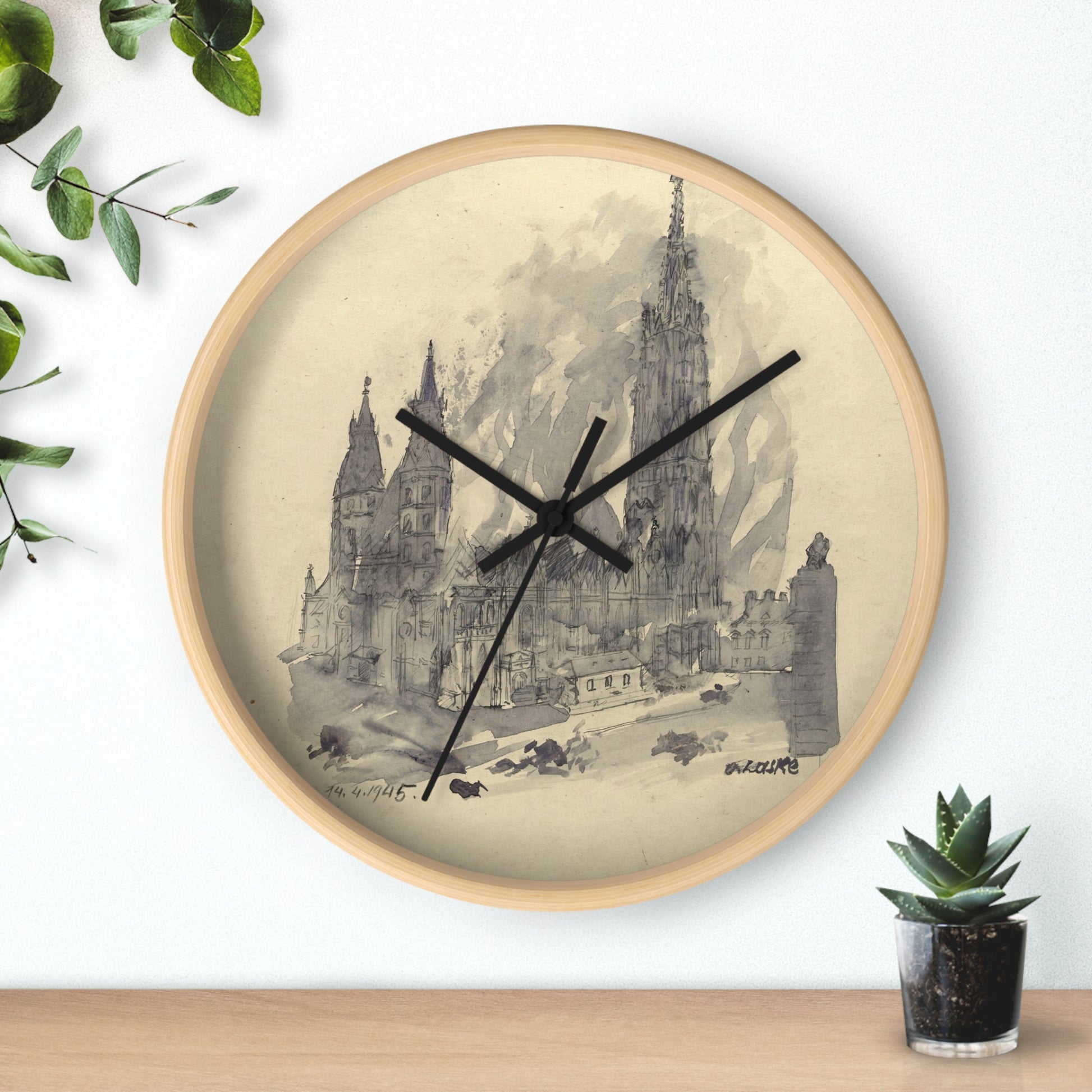 I. Stephanskirche Wall Clock | Oskar Laske - Black - Wooden Base - 10"