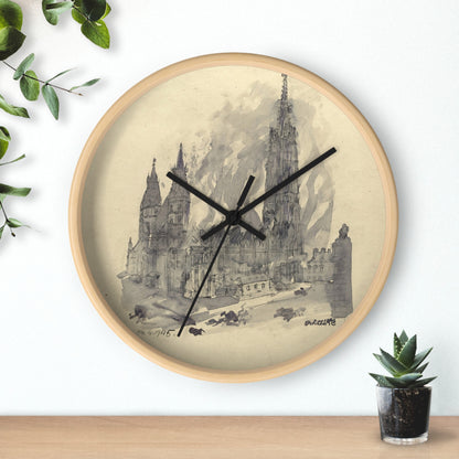 I. Stephanskirche Wall Clock | Oskar Laske - Black - Wooden Base - 10"