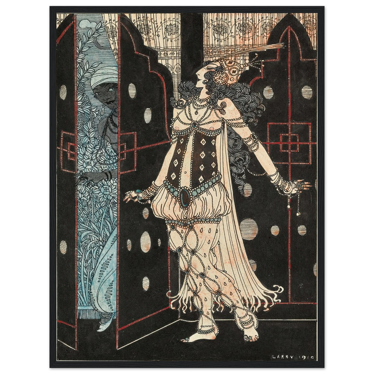 Ida Rubinstein and Vaslav Nijinsky in Scheherazade (1910) Art Print | George Barbier - Framed Poster - 30x40 cm / 12x16″ - Black frame