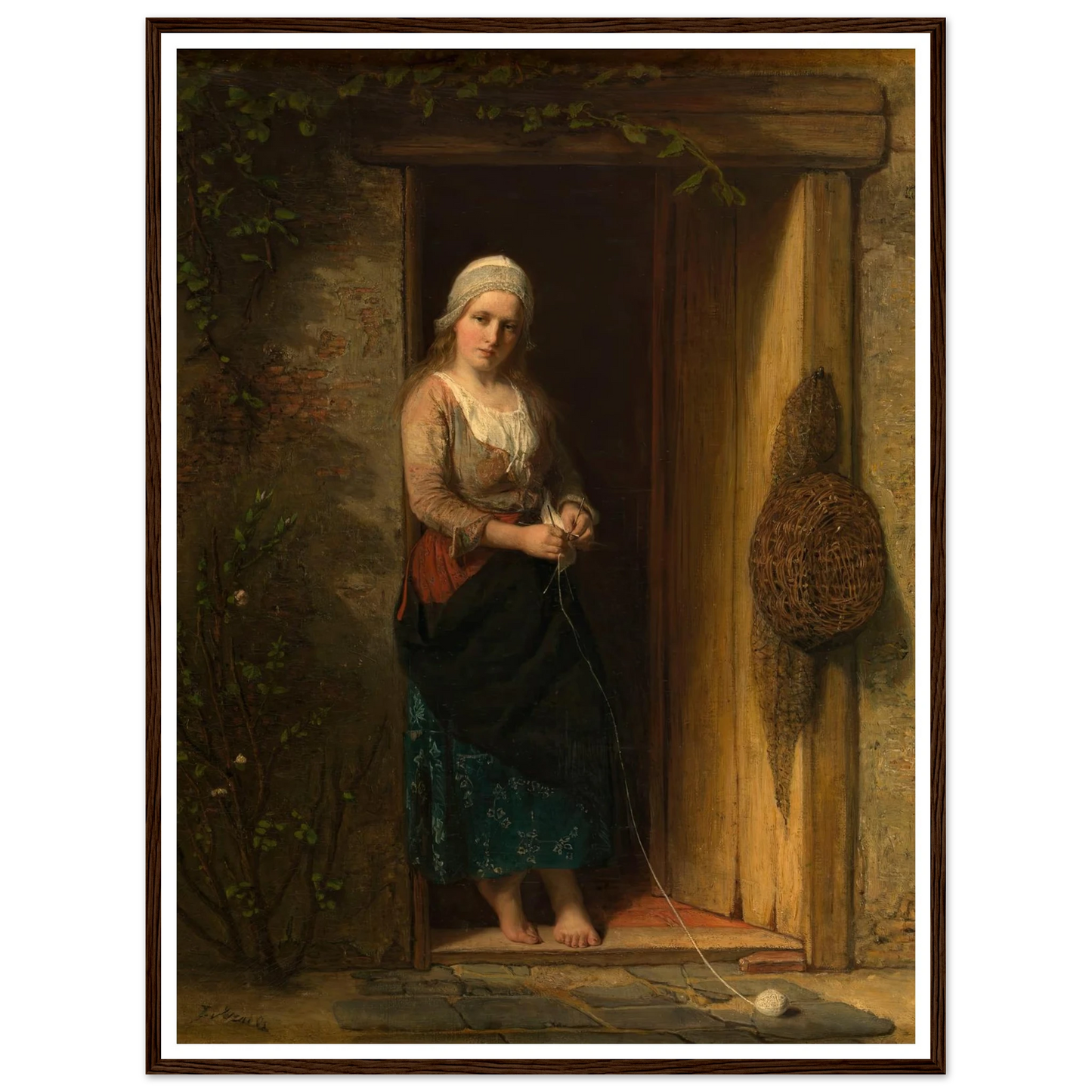 Ida, the Fisherman’s Daughter at the Doorway (1851) Art Print | Jozef Israels - Framed Poster - 30x40 cm / 12x16″ - Black frame