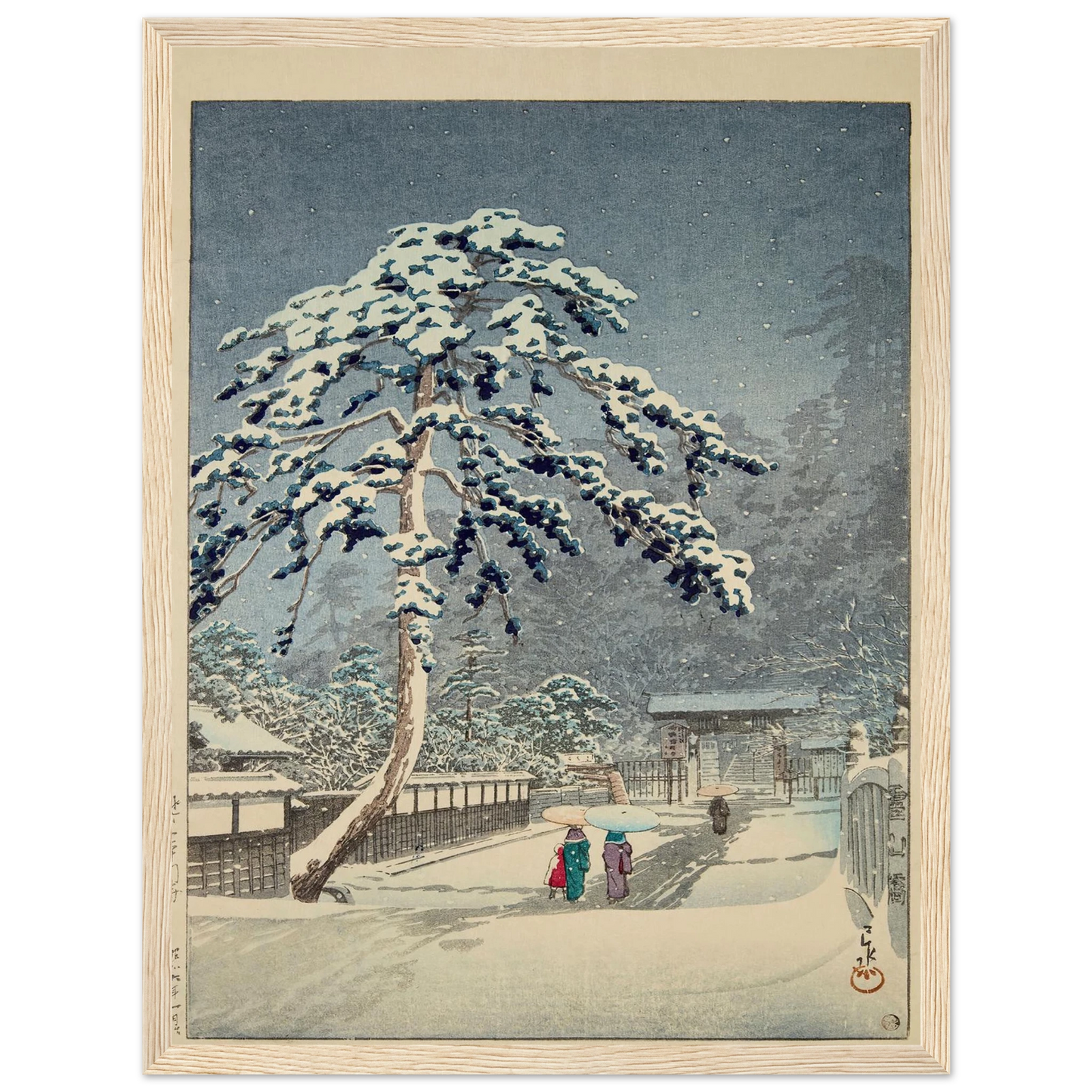 Ikegami Honmonji (Honmon Temple, Ikegami) (1931) Art Print | Kawase Hasui - Framed Poster - 30x40 cm / 12x16″ - Black frame