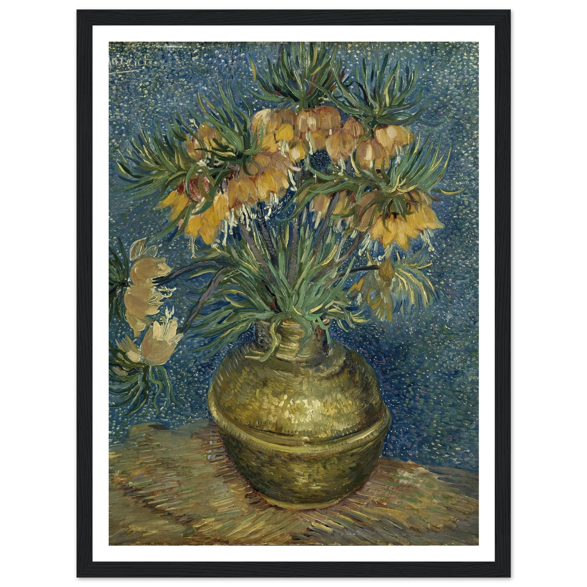 Imperial Fritillaries in a Copper Vase (1887) Art Print | Vincent van Gogh - Framed Poster - 30x40 cm / 12x16″ - Black frame