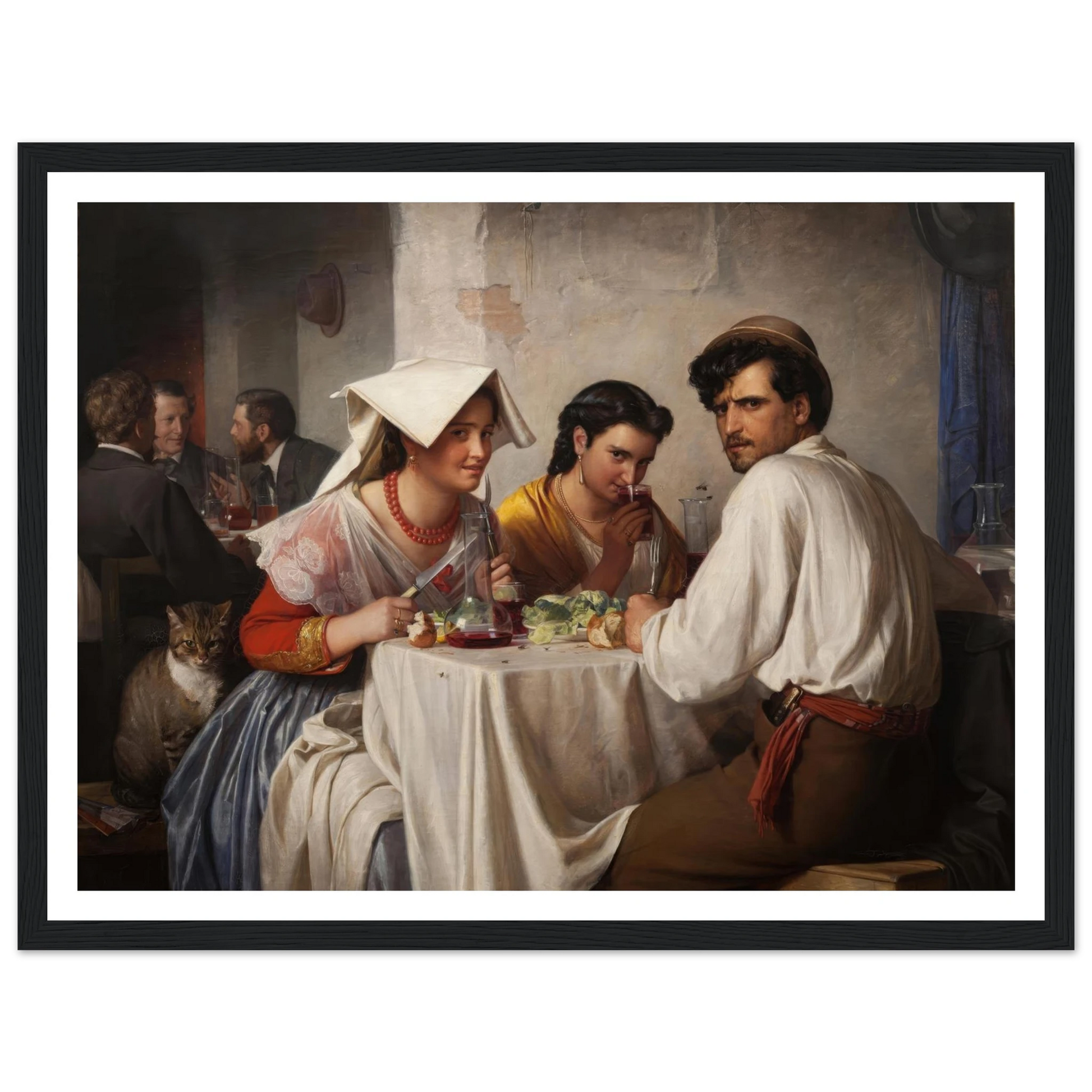 In a Roman Osteria (1866) Art Print | Carl Bloch - Framed Poster - 30x40 cm / 12x16″ - Black frame