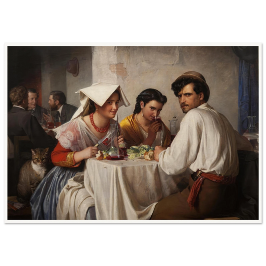 In a Roman Osteria (1866) Art Print | Carl Bloch - Framed Poster - 30x40 cm / 12x16″ - Black frame