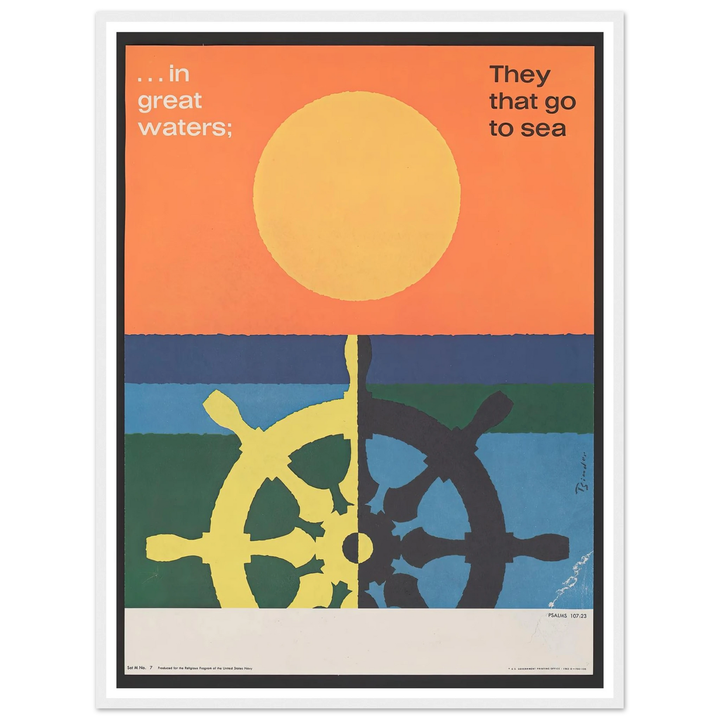 In great water; … Psalms 107_23 (1963) Art Print | Joseph Binder - Framed Poster - 30x40 cm / 12x16″ - Black frame