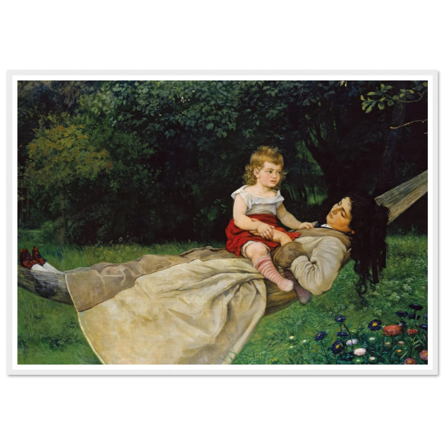 In the Hammock (1876) Art Print | Hans Thoma - Framed Poster - 30x40 cm / 12x16″ - Black frame