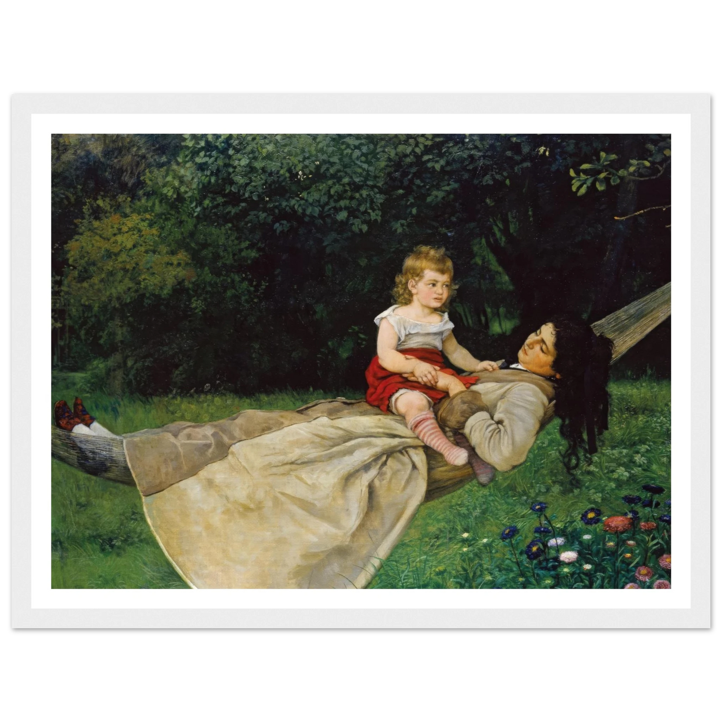 In the Hammock (1876) Art Print | Hans Thoma - Framed Poster - 30x40 cm / 12x16″ - Black frame
