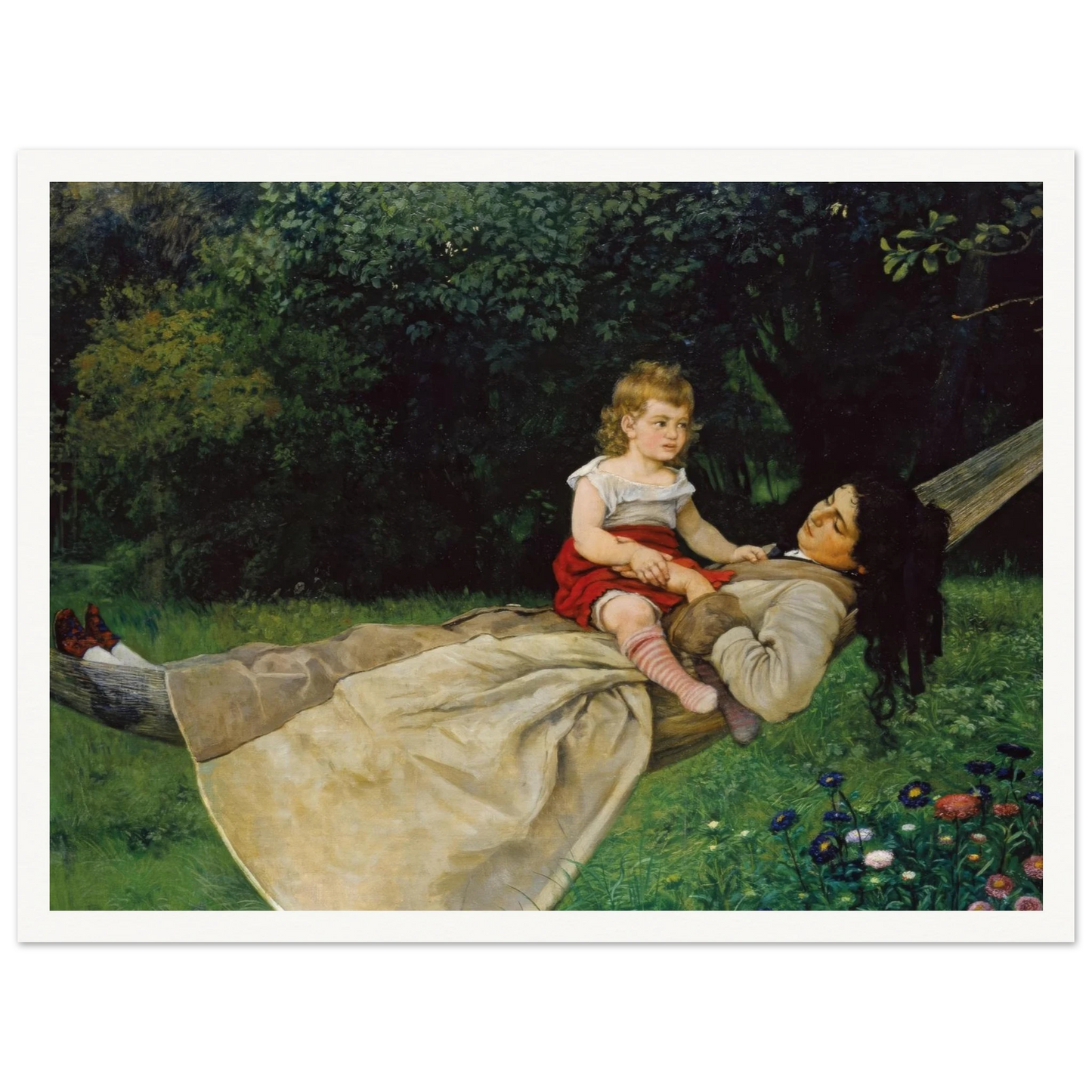 In the Hammock (1876) Art Print | Hans Thoma - Framed Poster - 30x40 cm / 12x16″ - Black frame