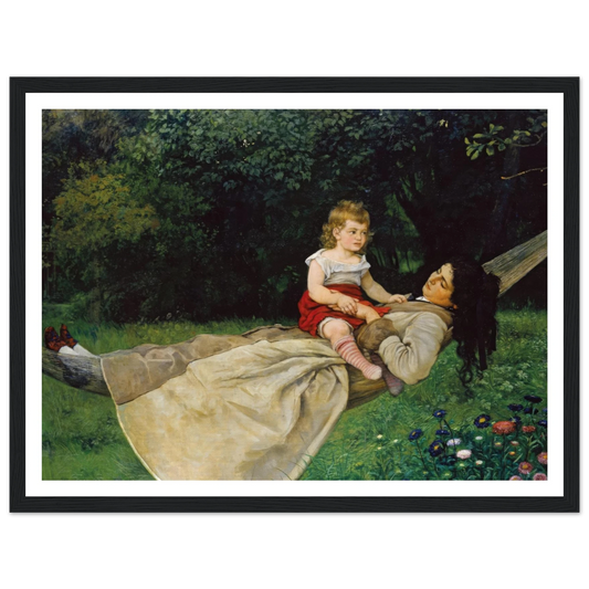 In the Hammock (1876) Art Print | Hans Thoma - Framed Poster - 30x40 cm / 12x16″ - Black frame