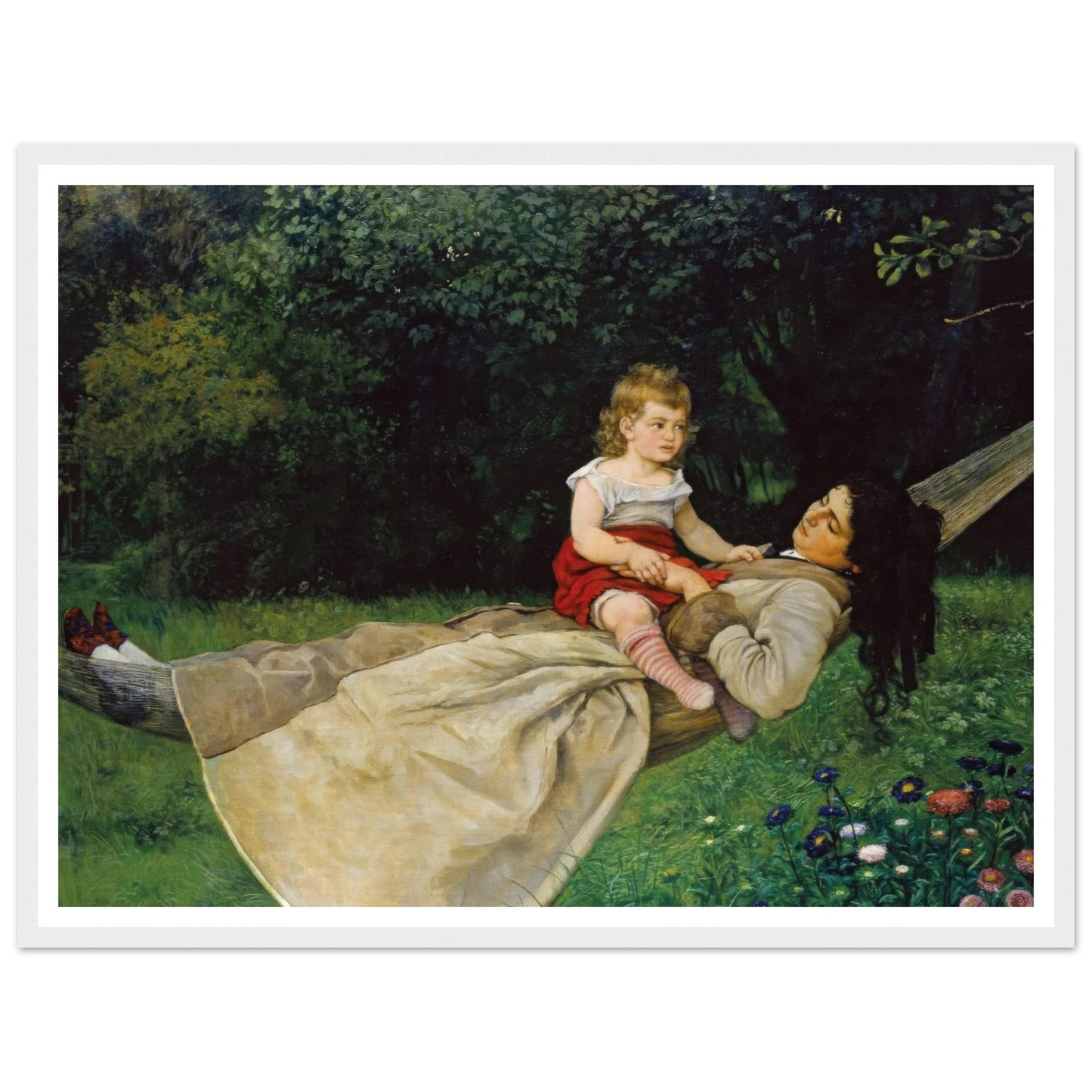 In the Hammock (1876) Art Print | Hans Thoma - Framed Poster - 30x40 cm / 12x16″ - Black frame