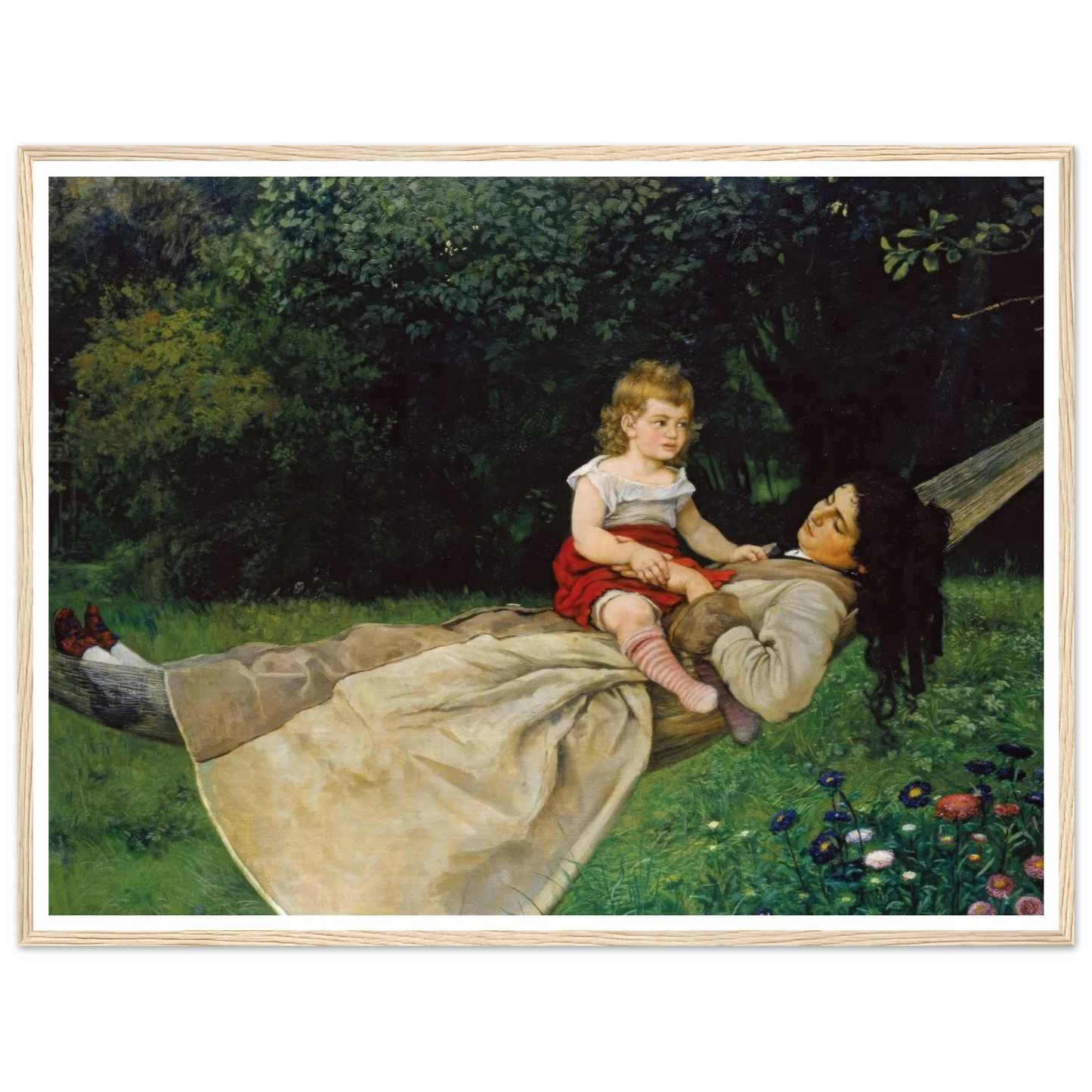 In the Hammock (1876) Art Print | Hans Thoma - Framed Poster - 30x40 cm / 12x16″ - Black frame