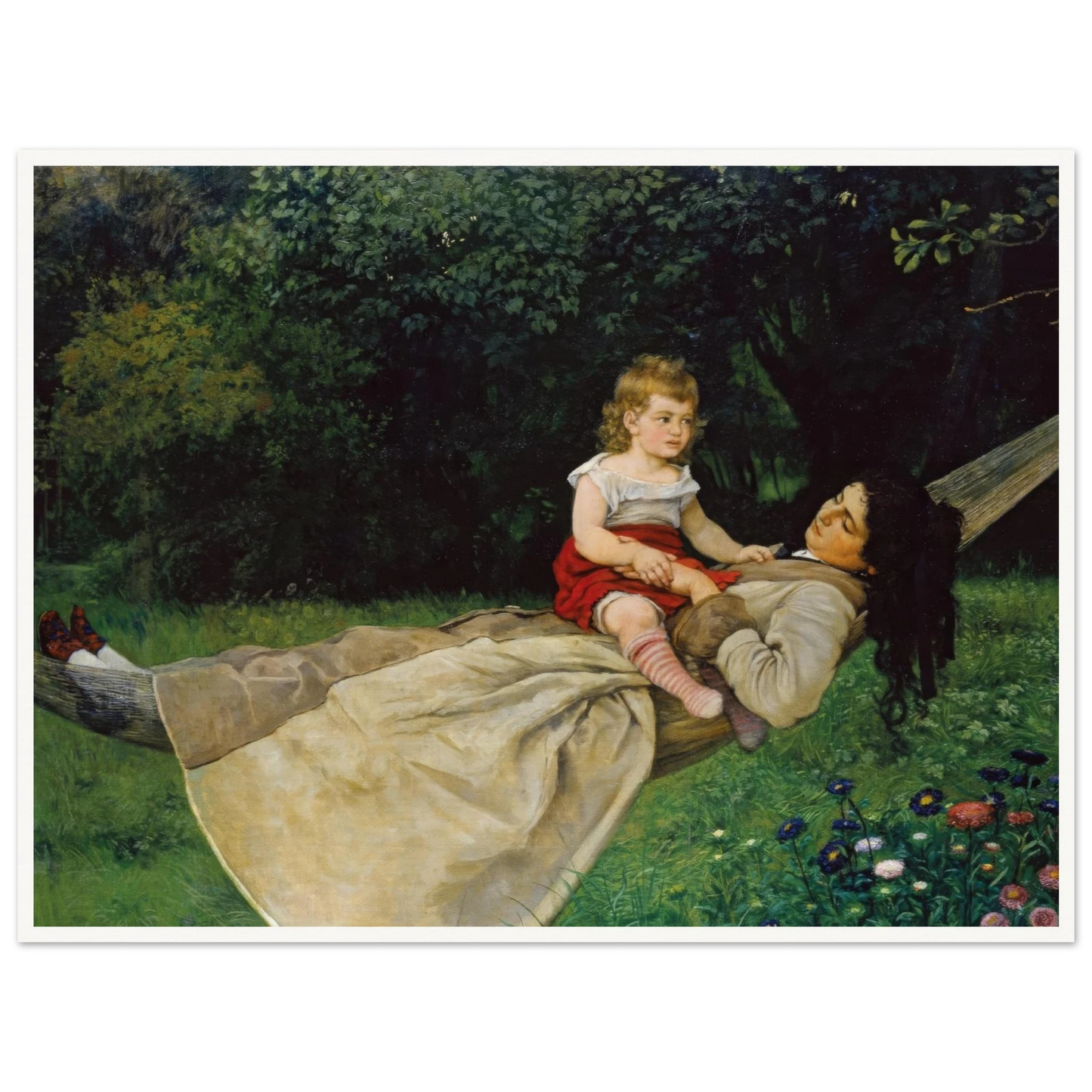 In the Hammock (1876) Art Print | Hans Thoma - Framed Poster - 30x40 cm / 12x16″ - Black frame