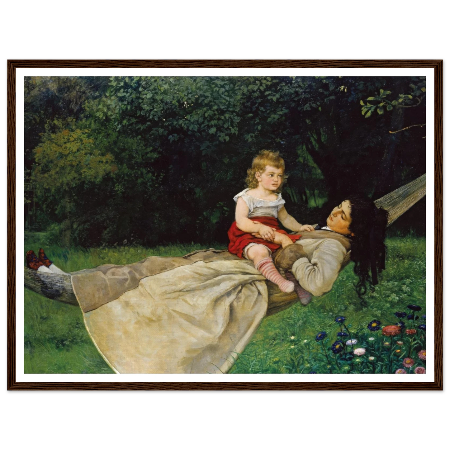 In the Hammock (1876) Art Print | Hans Thoma - Framed Poster - 30x40 cm / 12x16″ - Black frame