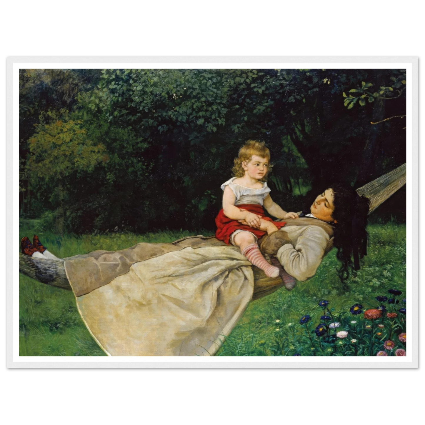 In the Hammock (1876) Art Print | Hans Thoma - Framed Poster - 30x40 cm / 12x16″ - Black frame