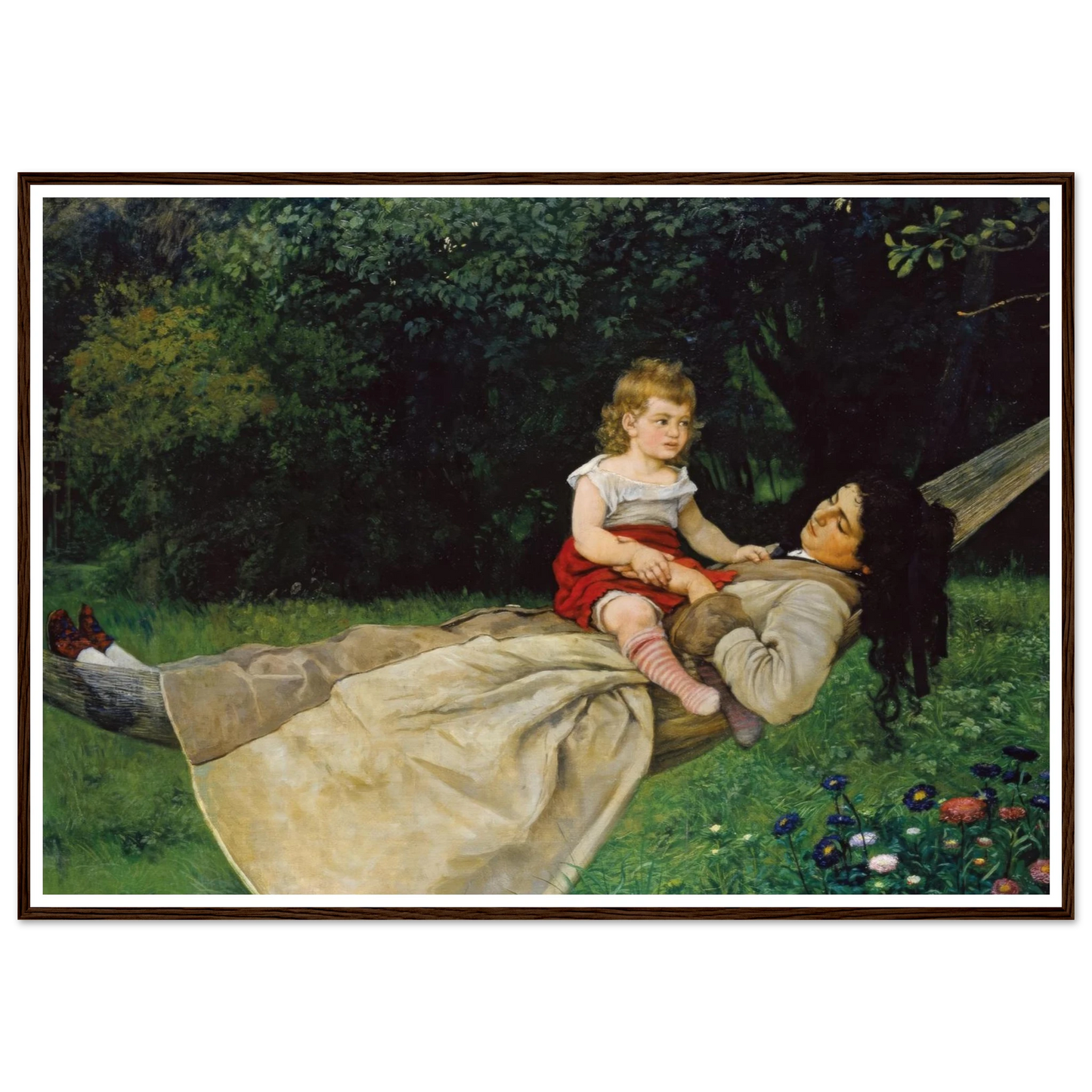 In the Hammock (1876) Art Print | Hans Thoma - Framed Poster - 30x40 cm / 12x16″ - Black frame