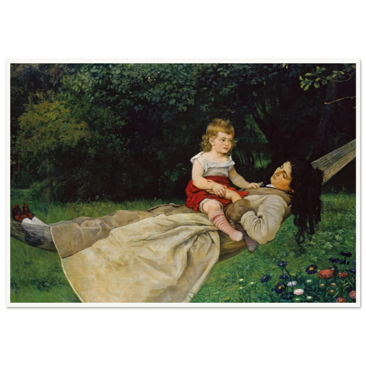 In the Hammock (1876) Art Print | Hans Thoma - Framed Poster - 30x40 cm / 12x16″ - Black frame
