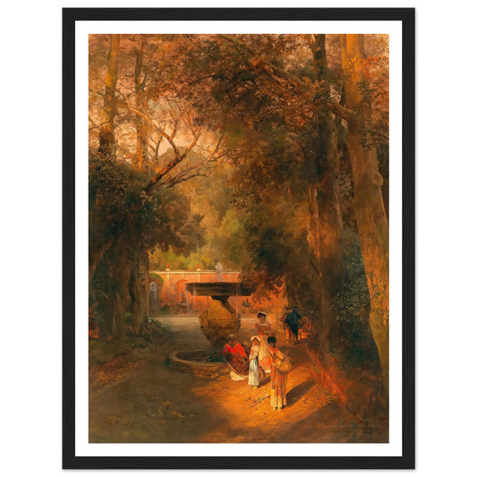 In the park by the fountain of Villa Torlonia in Frascati, near Rome Art Print | Oswald Achenbach - Framed Poster - 30x40 cm / 12x16″ - Black frame