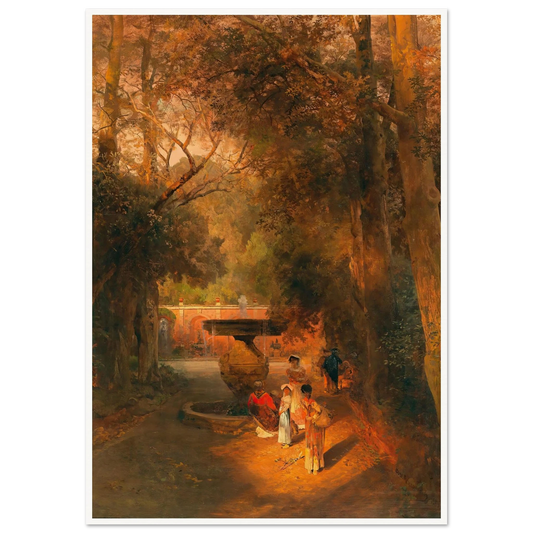 In the park by the fountain of Villa Torlonia in Frascati, near Rome Art Print | Oswald Achenbach - Framed Poster - 30x40 cm / 12x16″ - Black frame