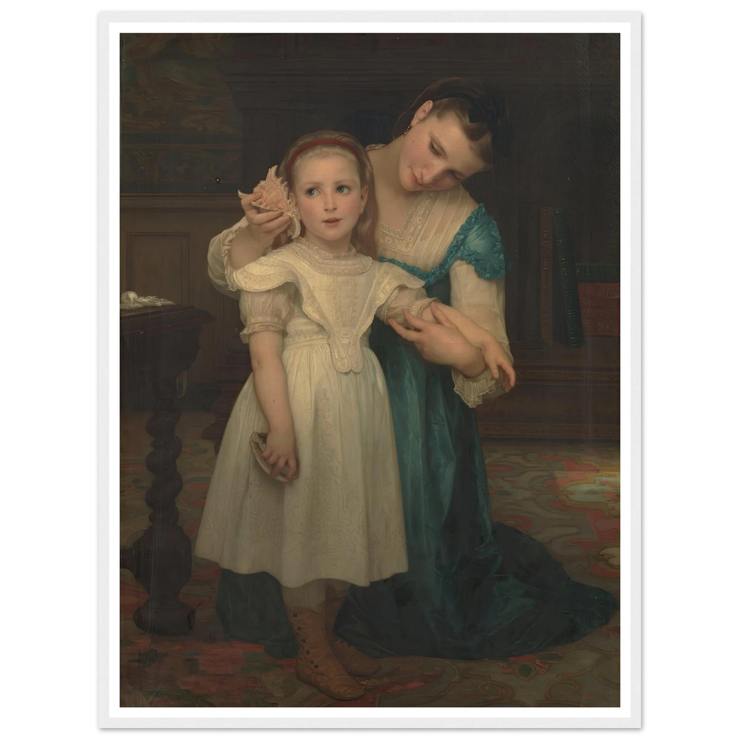 Indoors (1840-1905) Art Print | William Bouguereau - Framed Poster - 30x40 cm / 12x16″ - Black frame