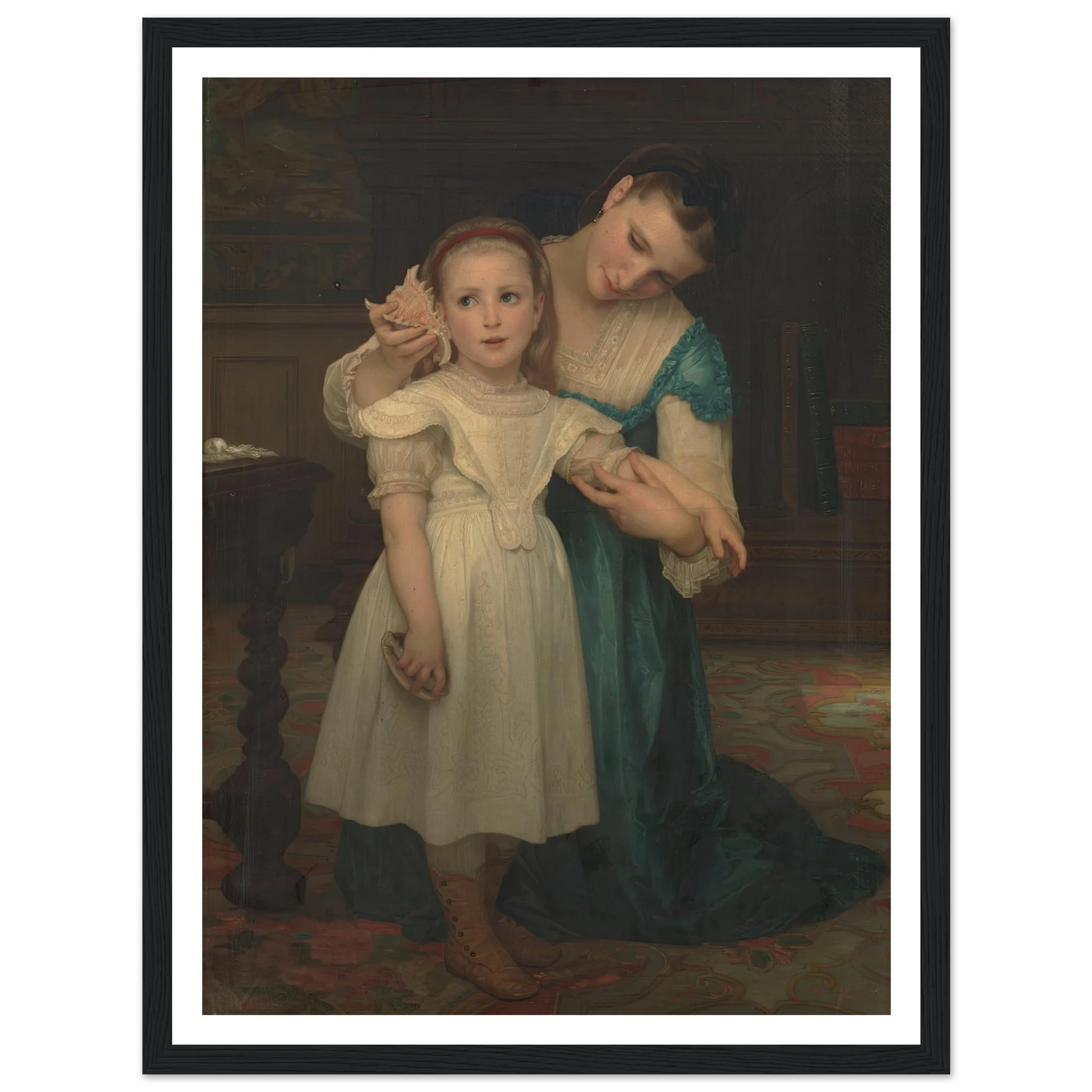 Indoors (1840-1905) Art Print | William Bouguereau - Framed Poster - 30x40 cm / 12x16″ - Black frame