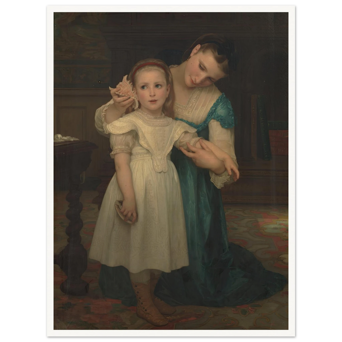Indoors (1840-1905) Art Print | William Bouguereau - Framed Poster - 30x40 cm / 12x16″ - Black frame