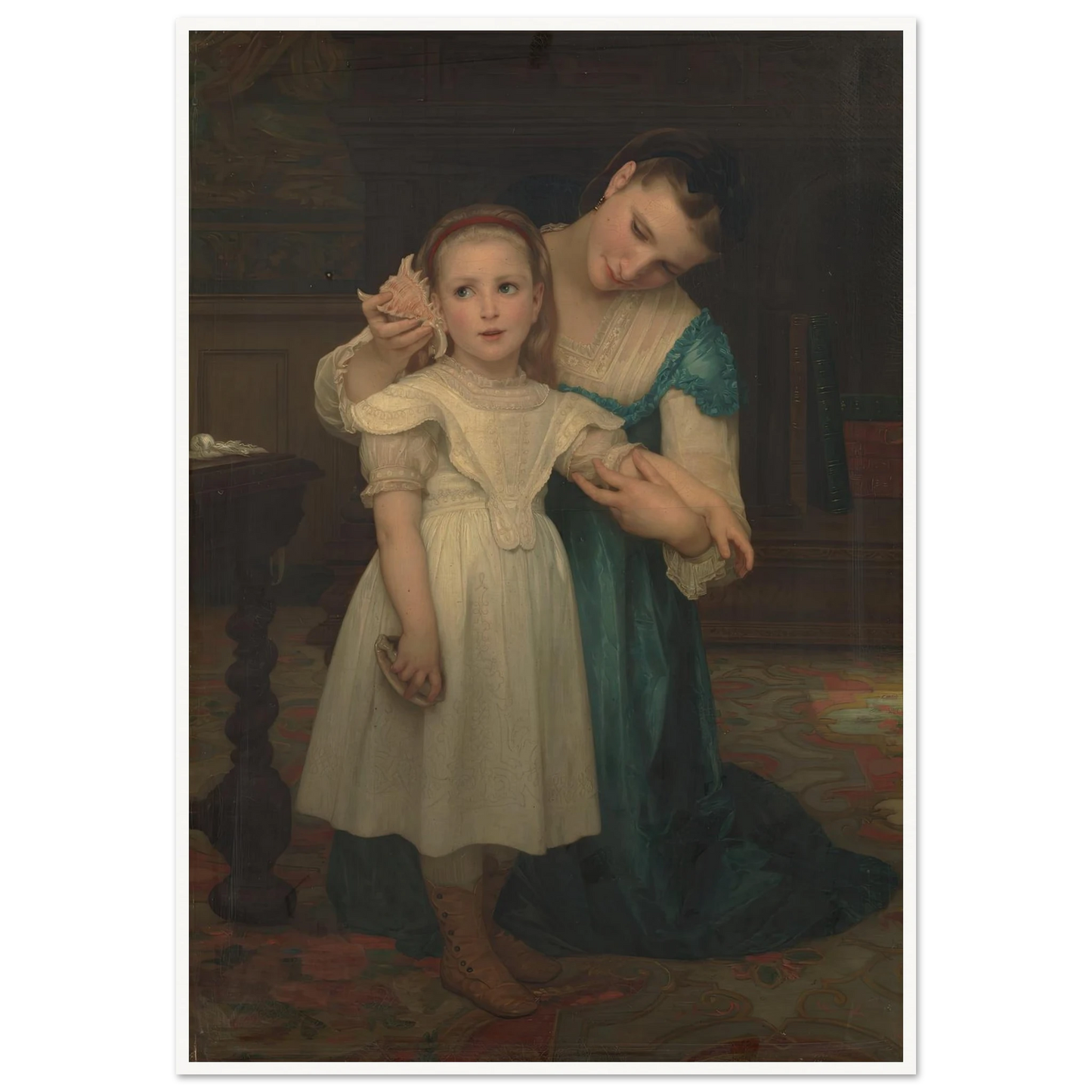 Indoors (1840-1905) Art Print | William Bouguereau - Framed Poster - 30x40 cm / 12x16″ - Black frame