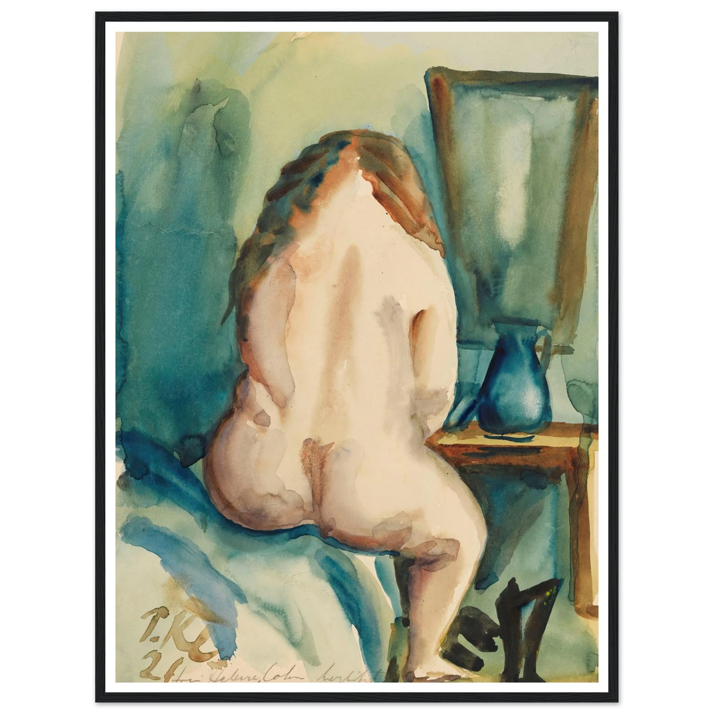 Interieur mit weiblichem Rückenakt (1921) Art Print | Paul Kleinschmidt - Framed Poster - 30x40 cm / 12x16″ - Black frame