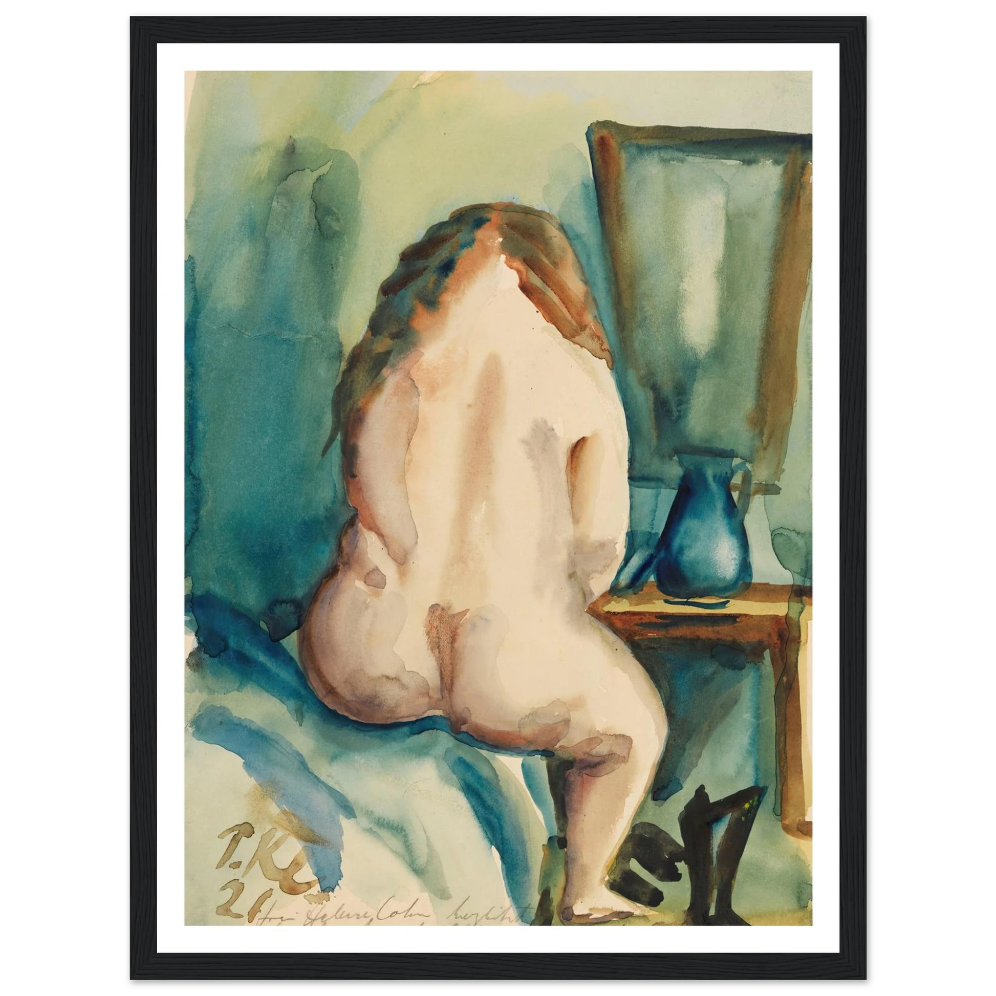 Interieur mit weiblichem Rückenakt (1921) Art Print | Paul Kleinschmidt - Framed Poster - 30x40 cm / 12x16″ - Black frame