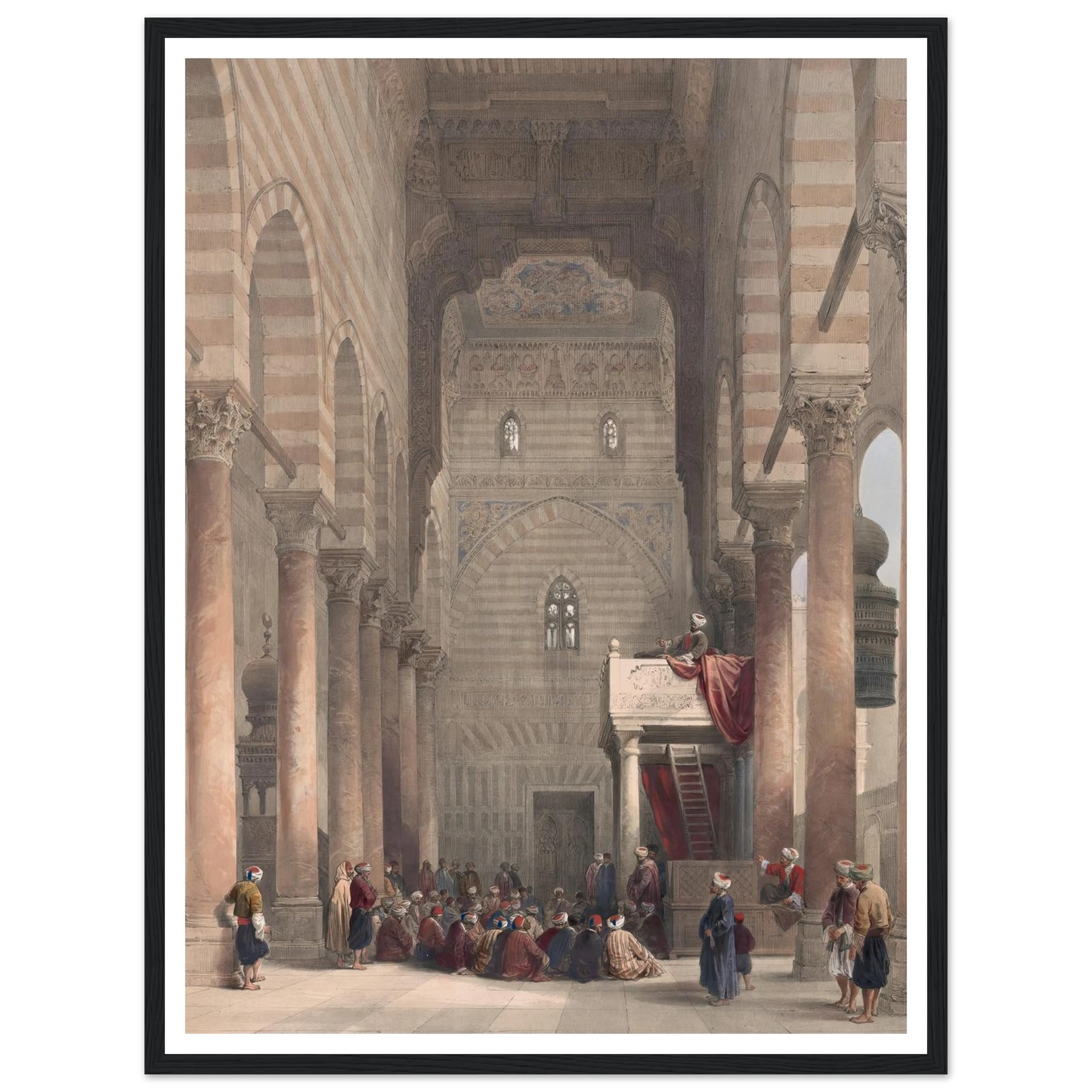 Interior of the mosque of the Metwalys [Metwalis]. (1846-1849) Art Print | David Roberts - Framed Poster - 30x40 cm / 12x16″ - Black frame