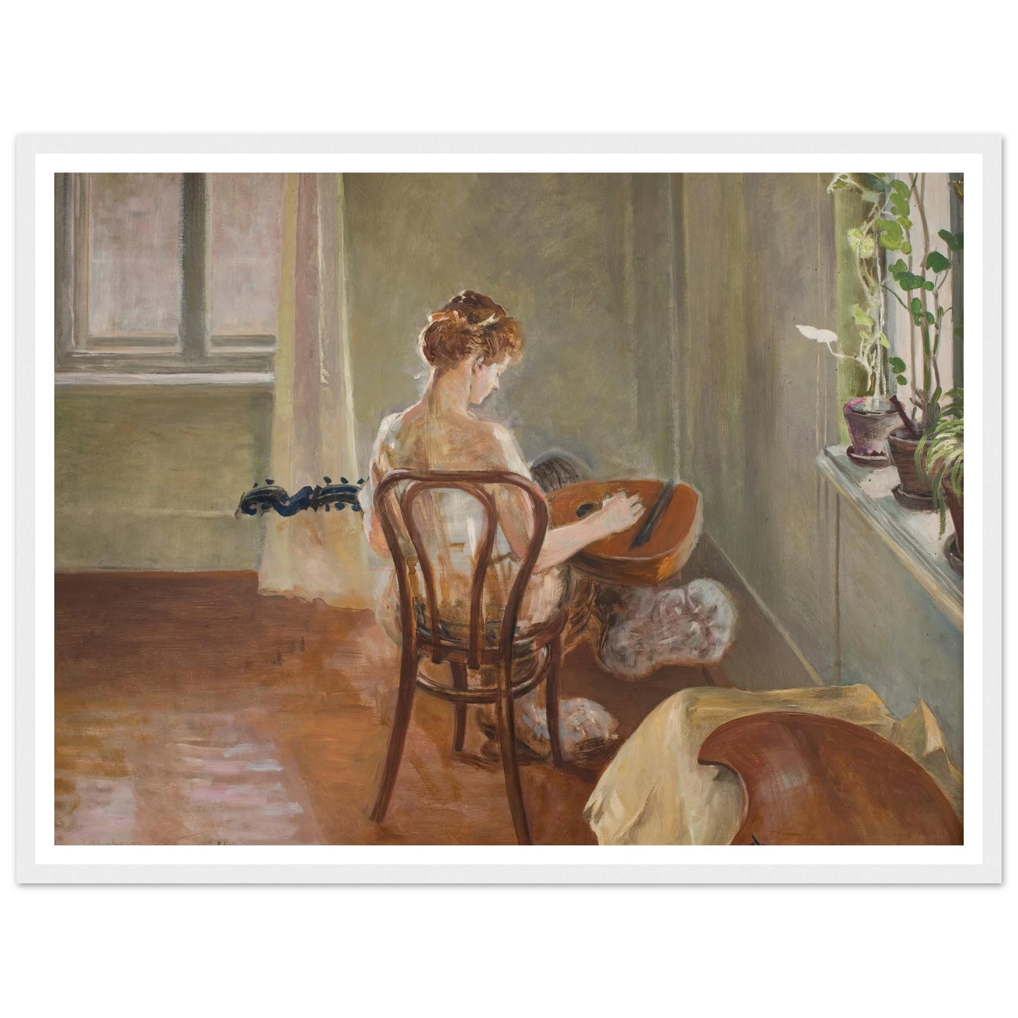 Interior with the Chimera Playing the Guitar (1908) Art Print | Jacek Malczewski - Framed Poster - 30x40 cm / 12x16″ - Black frame