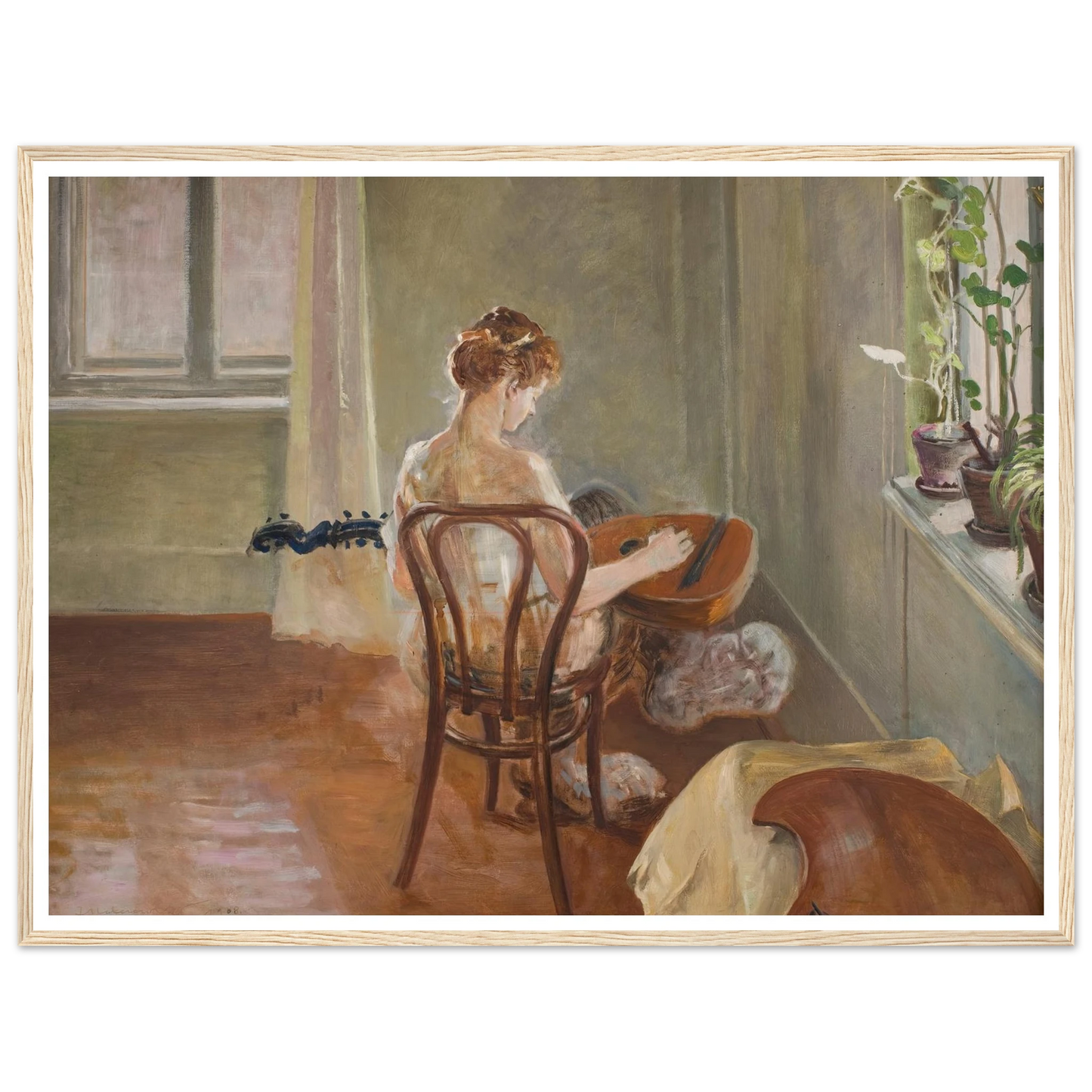Interior with the Chimera Playing the Guitar (1908) Art Print | Jacek Malczewski - Framed Poster - 30x40 cm / 12x16″ - Black frame