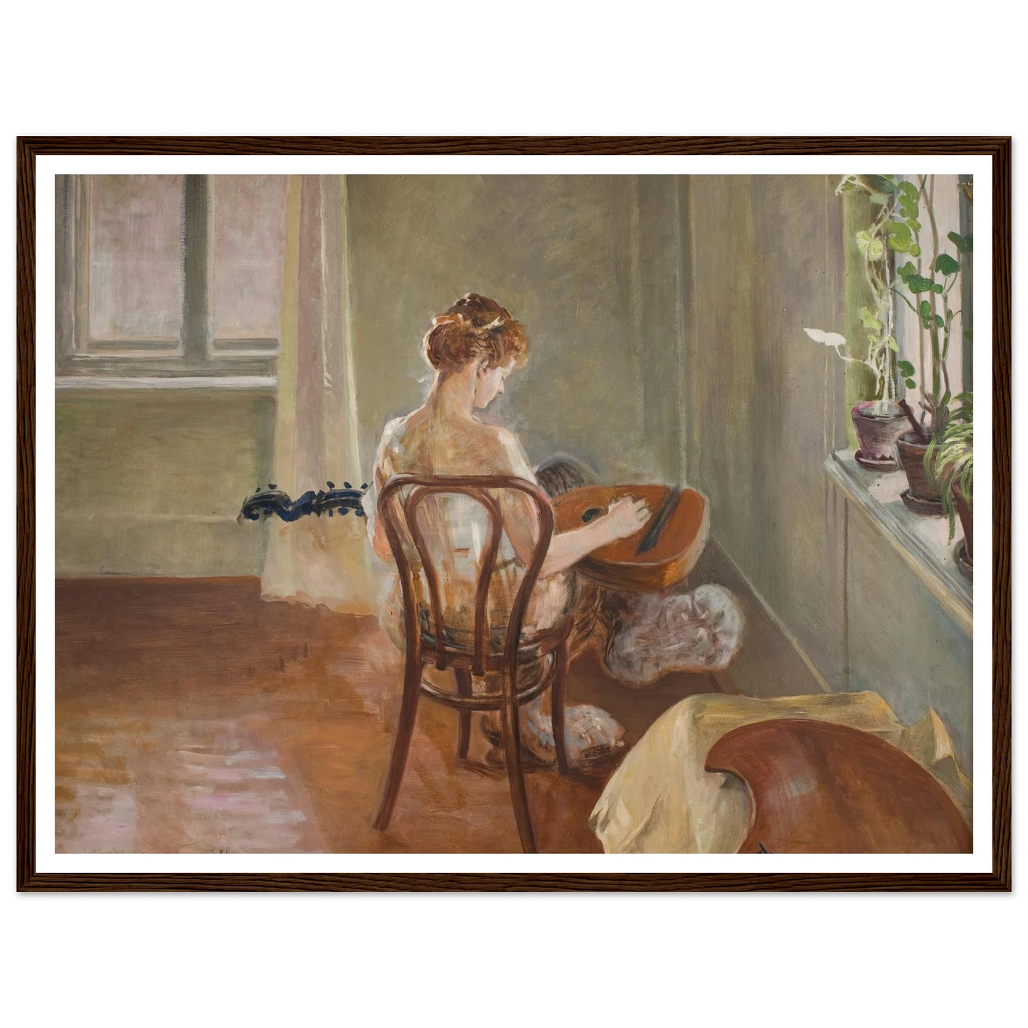 Interior with the Chimera Playing the Guitar (1908) Art Print | Jacek Malczewski - Framed Poster - 30x40 cm / 12x16″ - Black frame