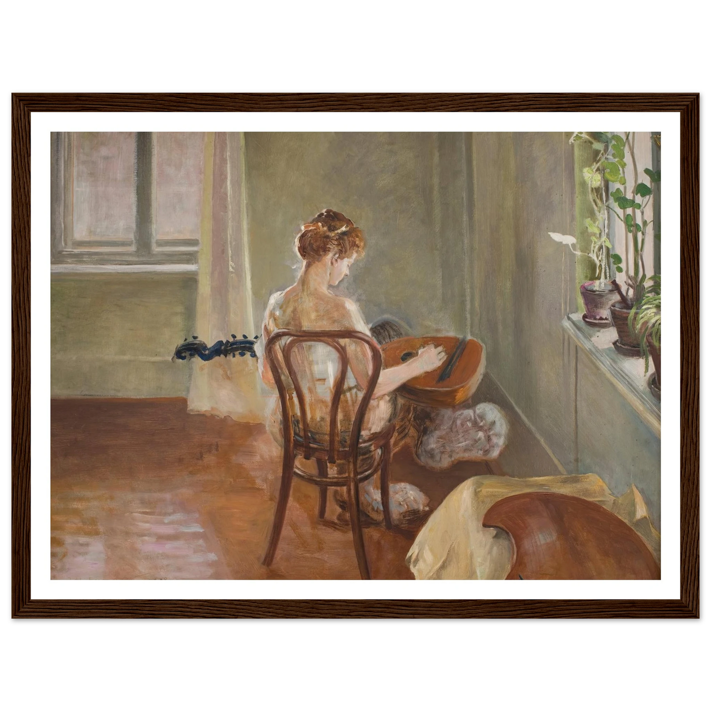 Interior with the Chimera Playing the Guitar (1908) Art Print | Jacek Malczewski - Framed Poster - 30x40 cm / 12x16″ - Black frame