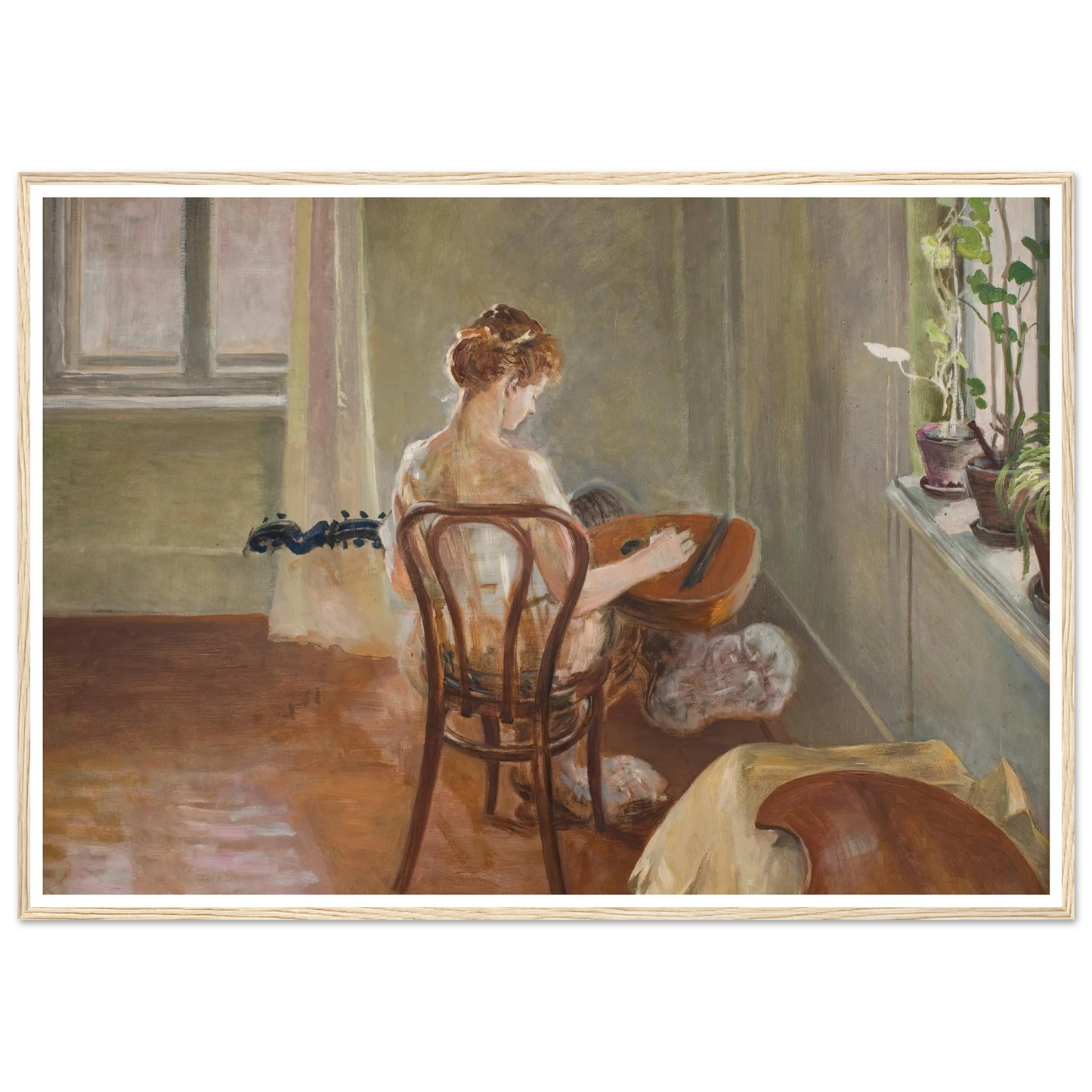 Interior with the Chimera Playing the Guitar (1908) Art Print | Jacek Malczewski - Framed Poster - 30x40 cm / 12x16″ - Black frame