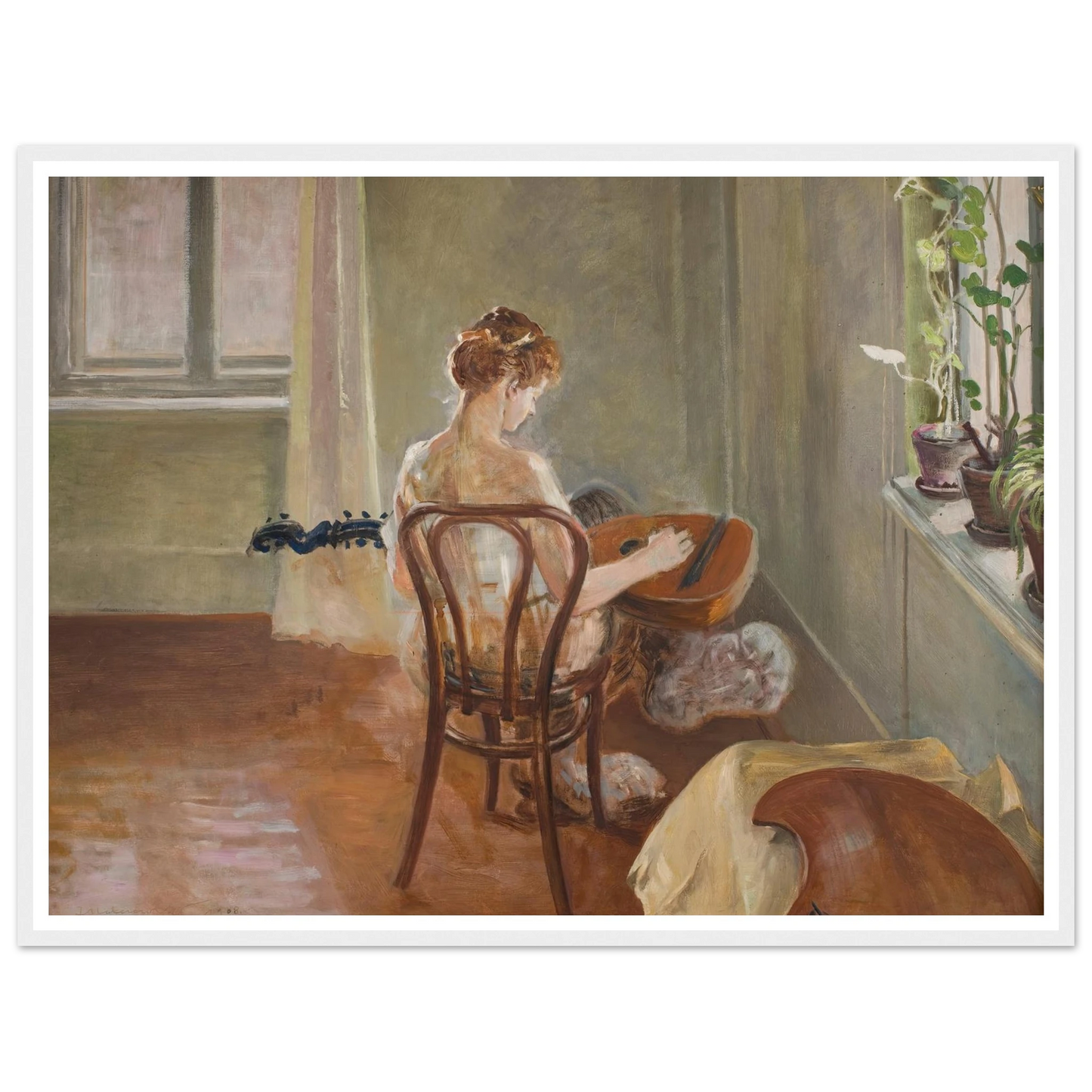 Interior with the Chimera Playing the Guitar (1908) Art Print | Jacek Malczewski - Framed Poster - 30x40 cm / 12x16″ - Black frame