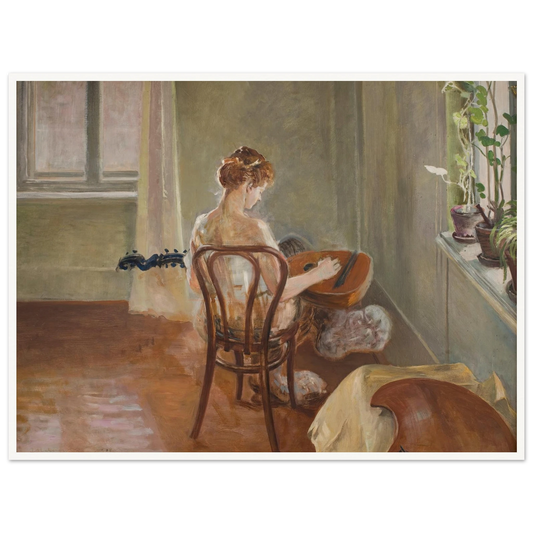 Interior with the Chimera Playing the Guitar (1908) Art Print | Jacek Malczewski - Framed Poster - 30x40 cm / 12x16″ - Black frame