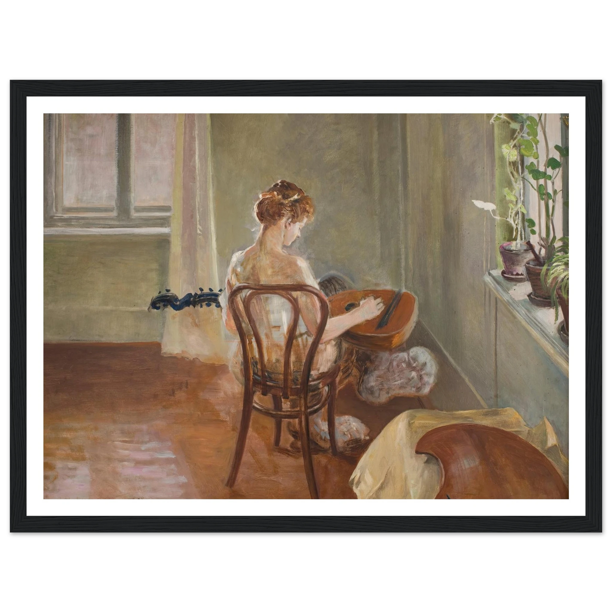 Interior with the Chimera Playing the Guitar (1908) Art Print | Jacek Malczewski - Framed Poster - 30x40 cm / 12x16″ - Black frame