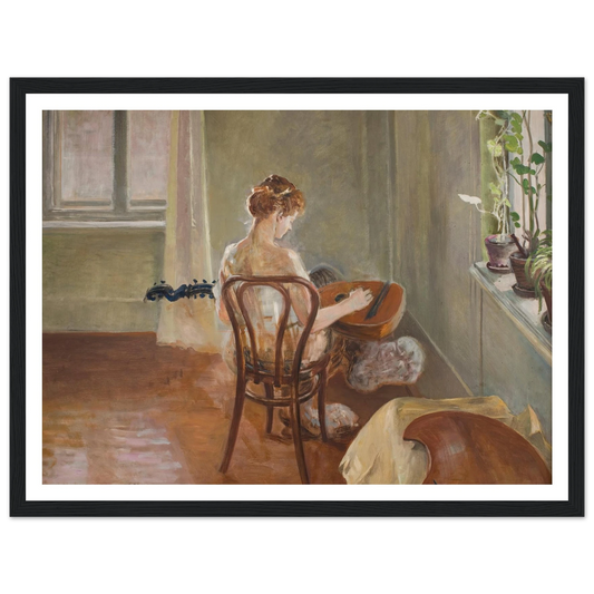 Interior with the Chimera Playing the Guitar (1908) Art Print | Jacek Malczewski - Framed Poster - 30x40 cm / 12x16″ - Black frame