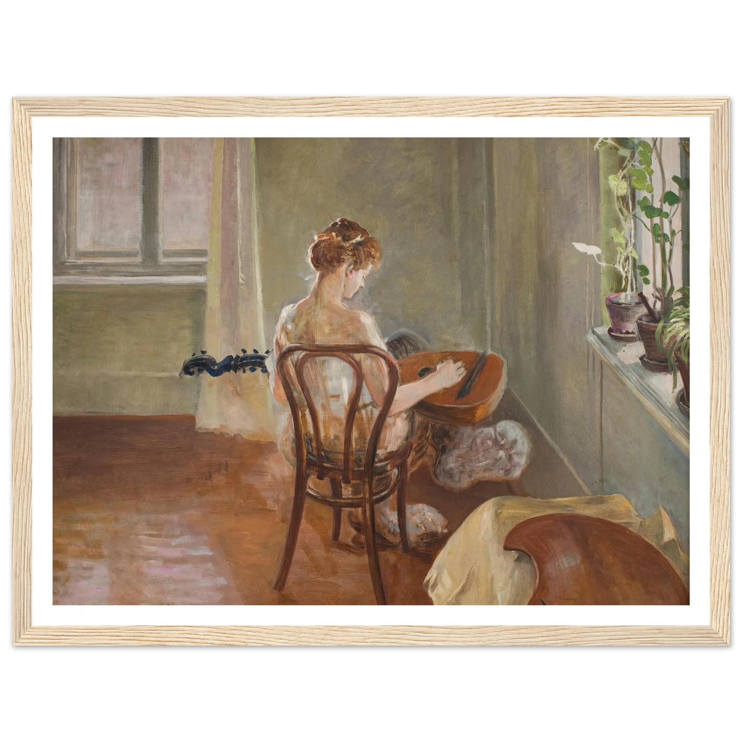Interior with the Chimera Playing the Guitar (1908) Art Print | Jacek Malczewski - Framed Poster - 30x40 cm / 12x16″ - Black frame