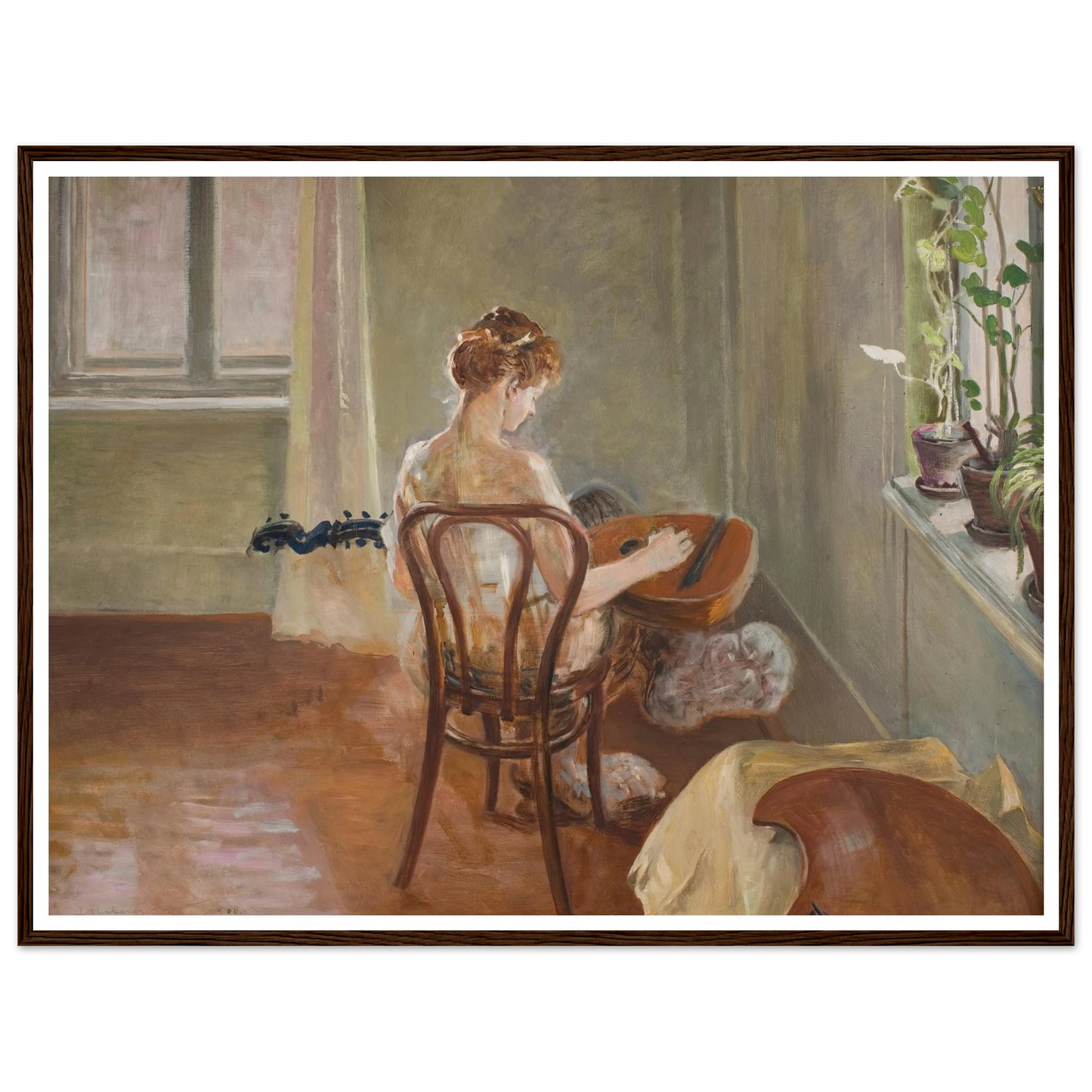 Interior with the Chimera Playing the Guitar (1908) Art Print | Jacek Malczewski - Framed Poster - 30x40 cm / 12x16″ - Black frame